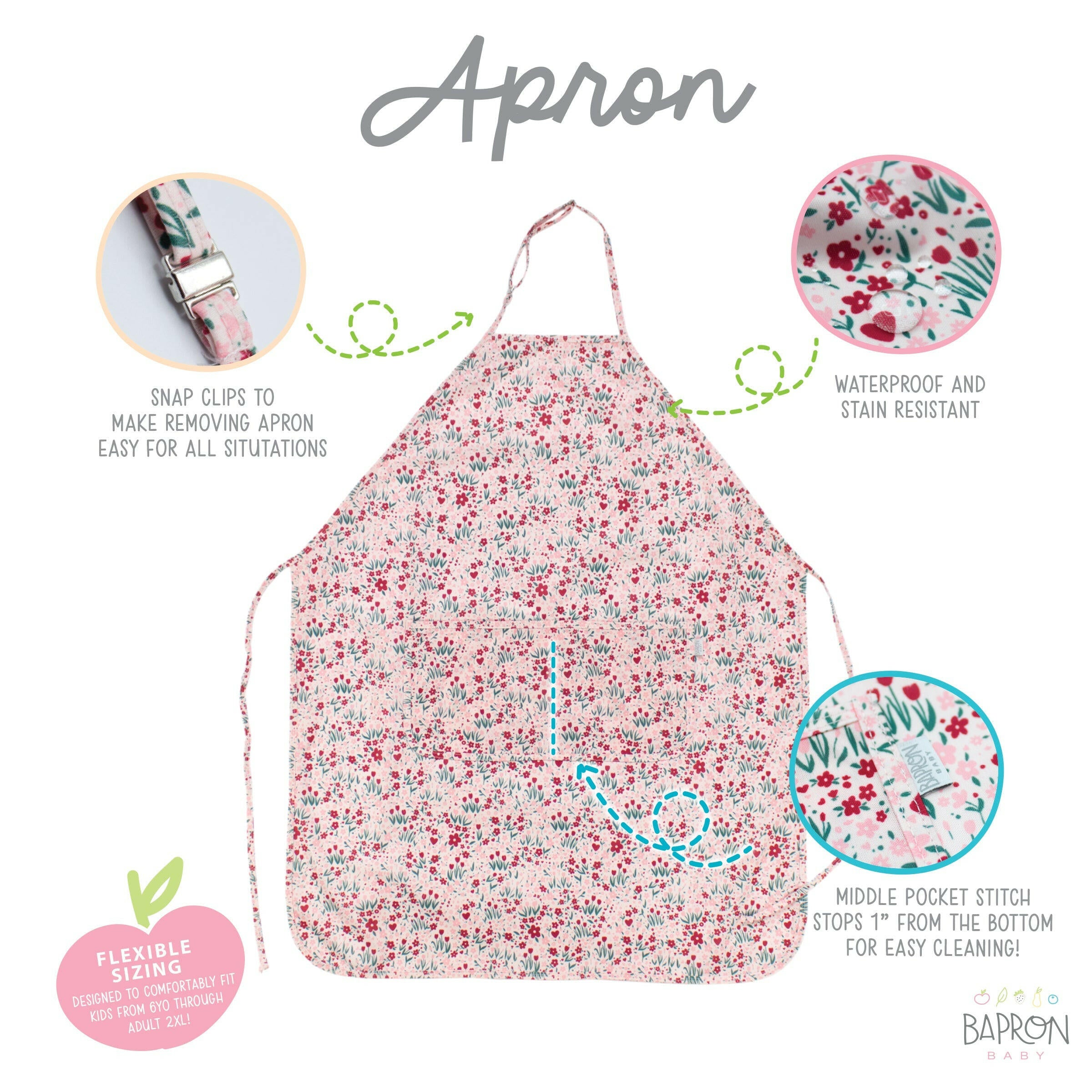 Blushing Blooms Apron - fits sizes youth small through adult 2XL BapronBaby