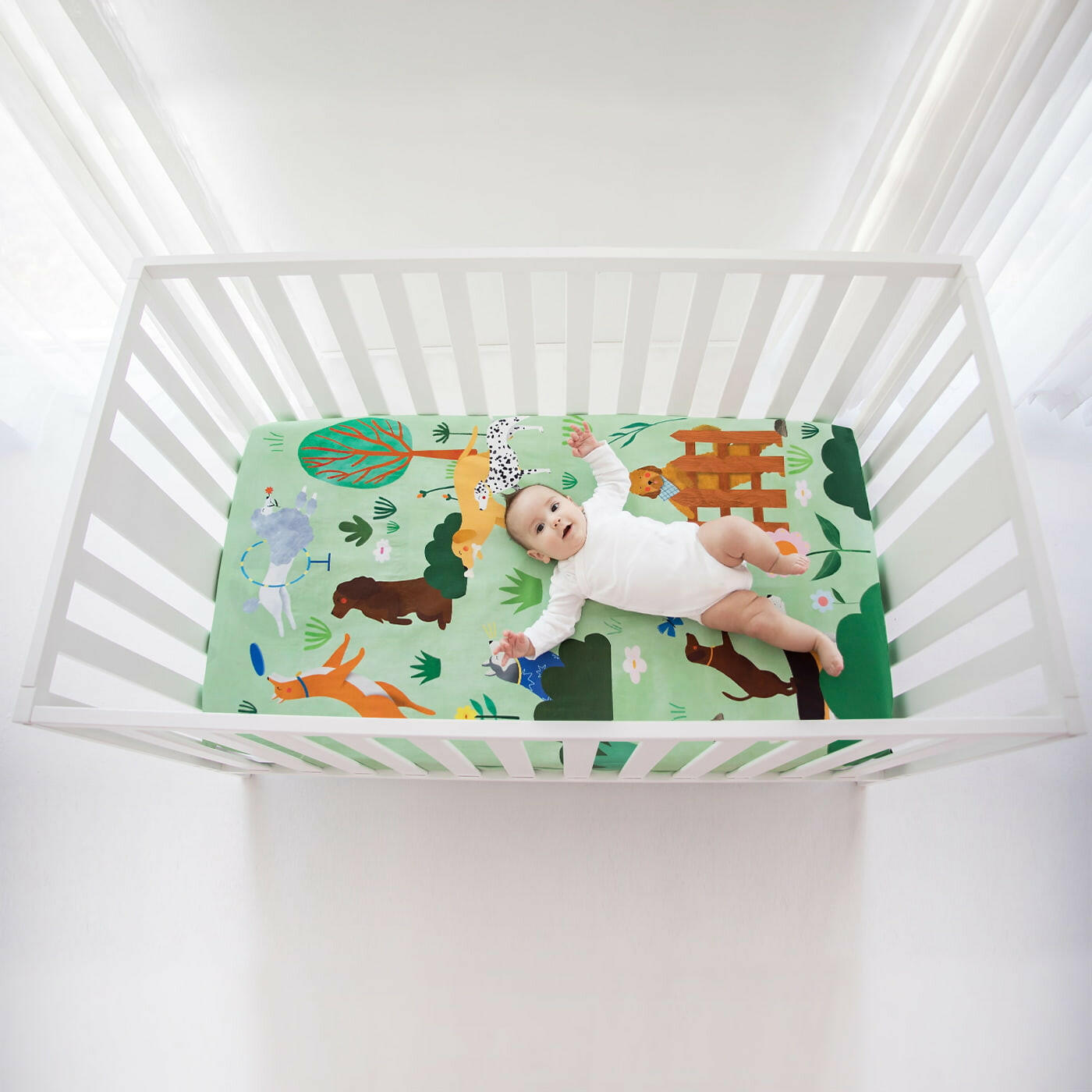 At The Dog Park Standard Size Crib Sheet Crib sheets Rookie Humans