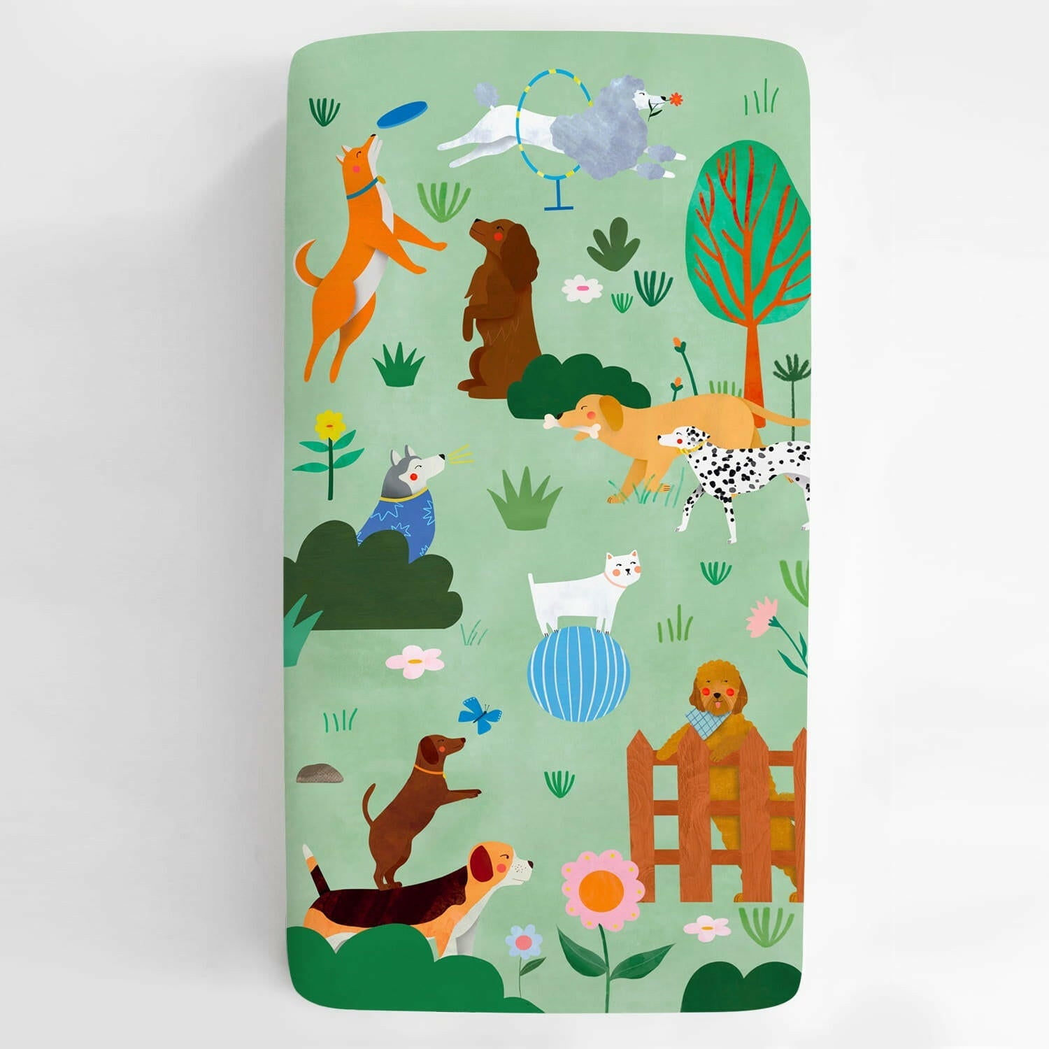 At The Dog Park Standard Size Crib Sheet Crib sheets Rookie Humans