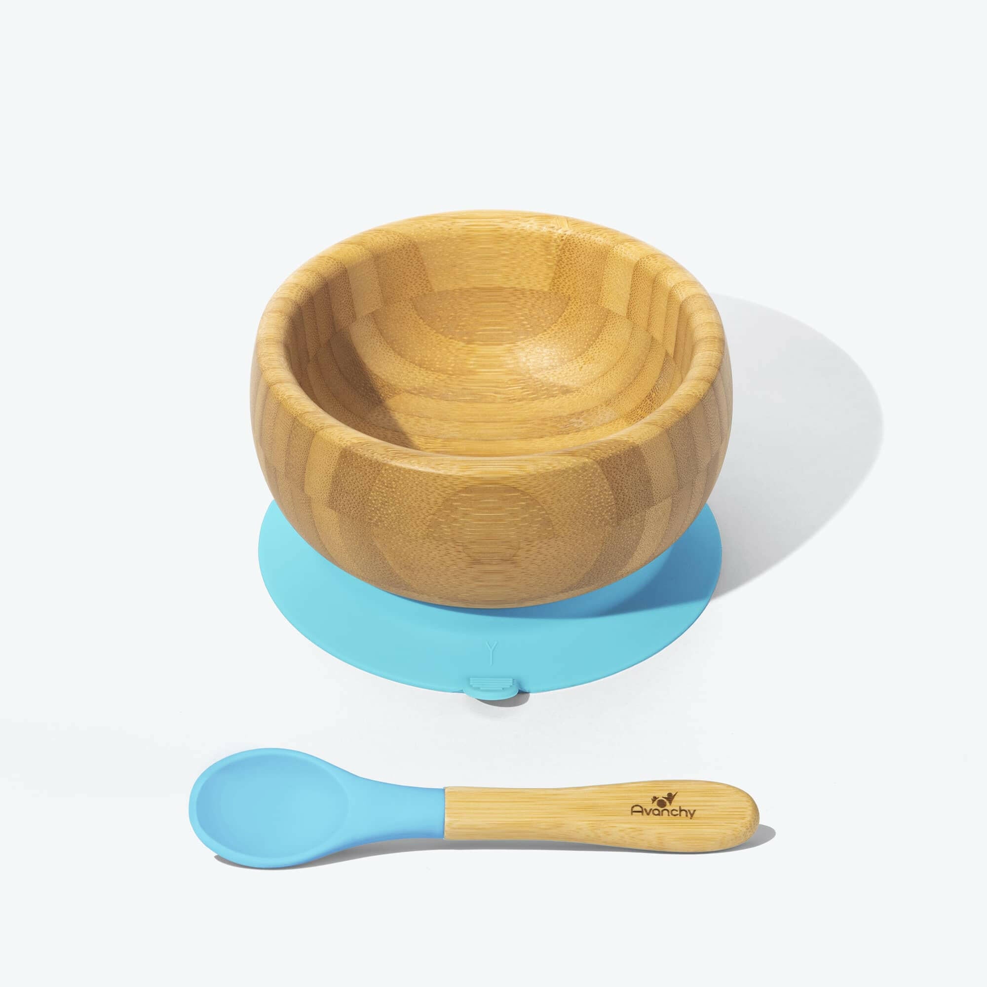 Avanchy Bamboo Suction Baby Bowl + Spoon Baby Feeding Avanchy Sustainable Baby Dishware Blue