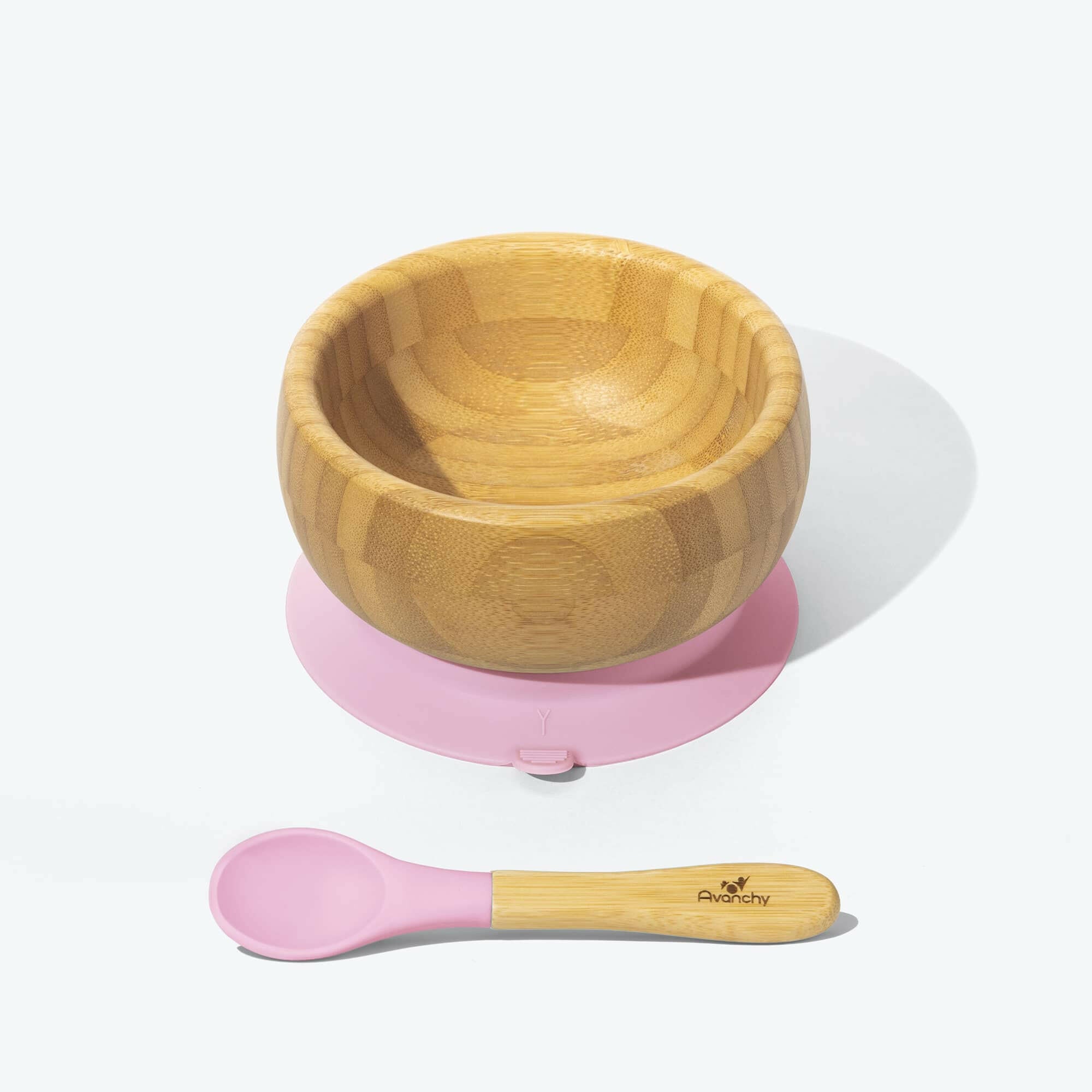 Avanchy Bamboo Suction Baby Bowl + Spoon Baby Feeding Avanchy Sustainable Baby Dishware Pink