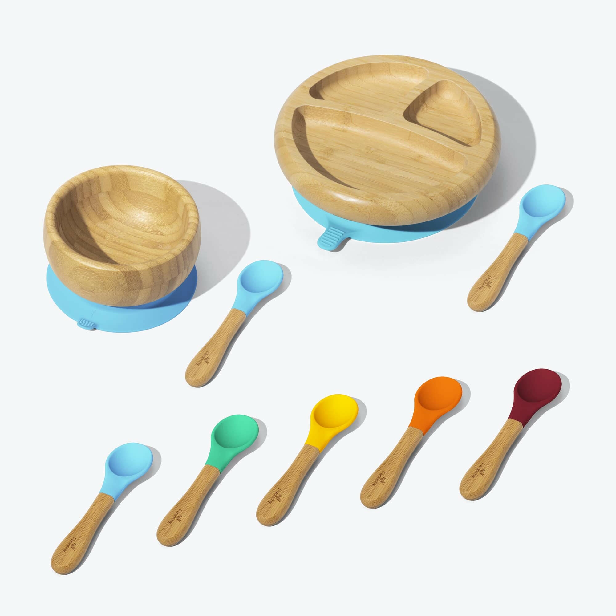 Avanchy Build-A-Rainbow Collections Toddler Feeding Avanchy Sustainable Baby Dishware Baby Plate W/ Spoon 5 Pack Baby Spoons Blue