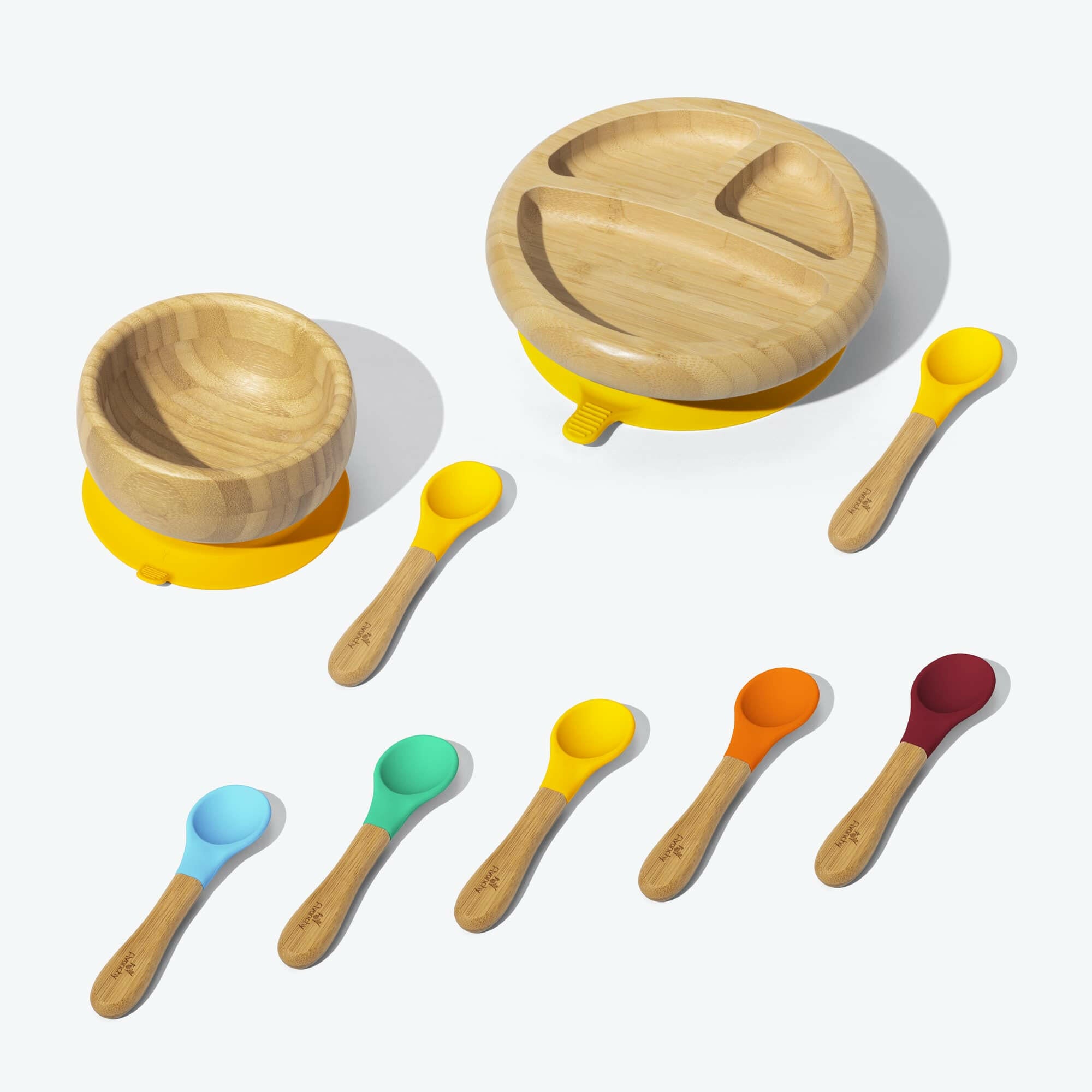 Avanchy Build-A-Rainbow Collections Toddler Feeding Avanchy Sustainable Baby Dishware Baby Plate W/ Spoon 5 Pack Baby Spoons Yellow