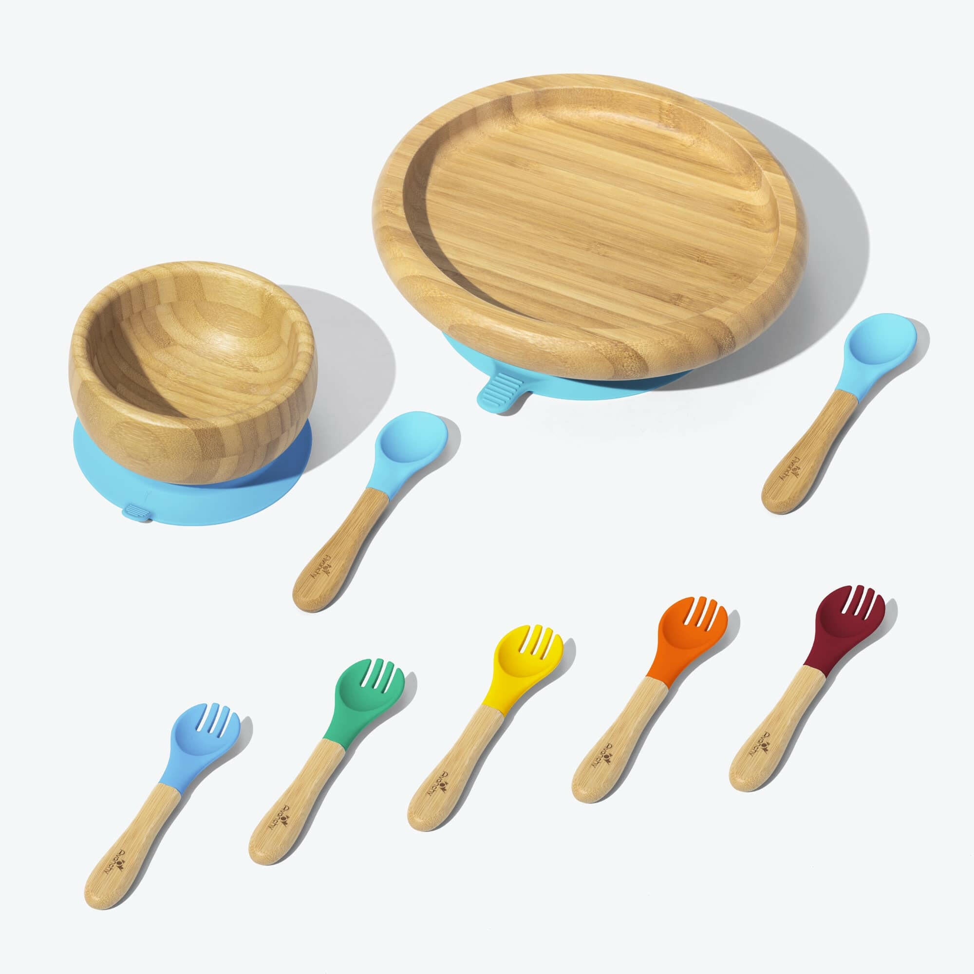 Avanchy Build-A-Rainbow Collections Toddler Feeding Avanchy Sustainable Baby Dishware Classic Plate W/ Spoon 5 Pack Training Forks Blue