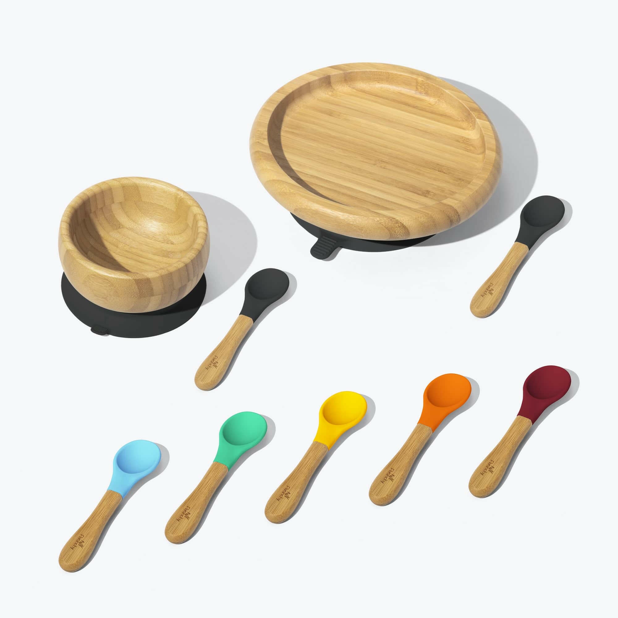 Avanchy Classic Rainbow Collections Toddler Feeding Avanchy Sustainable Baby Dishware 5 Pack Baby Spoons Black