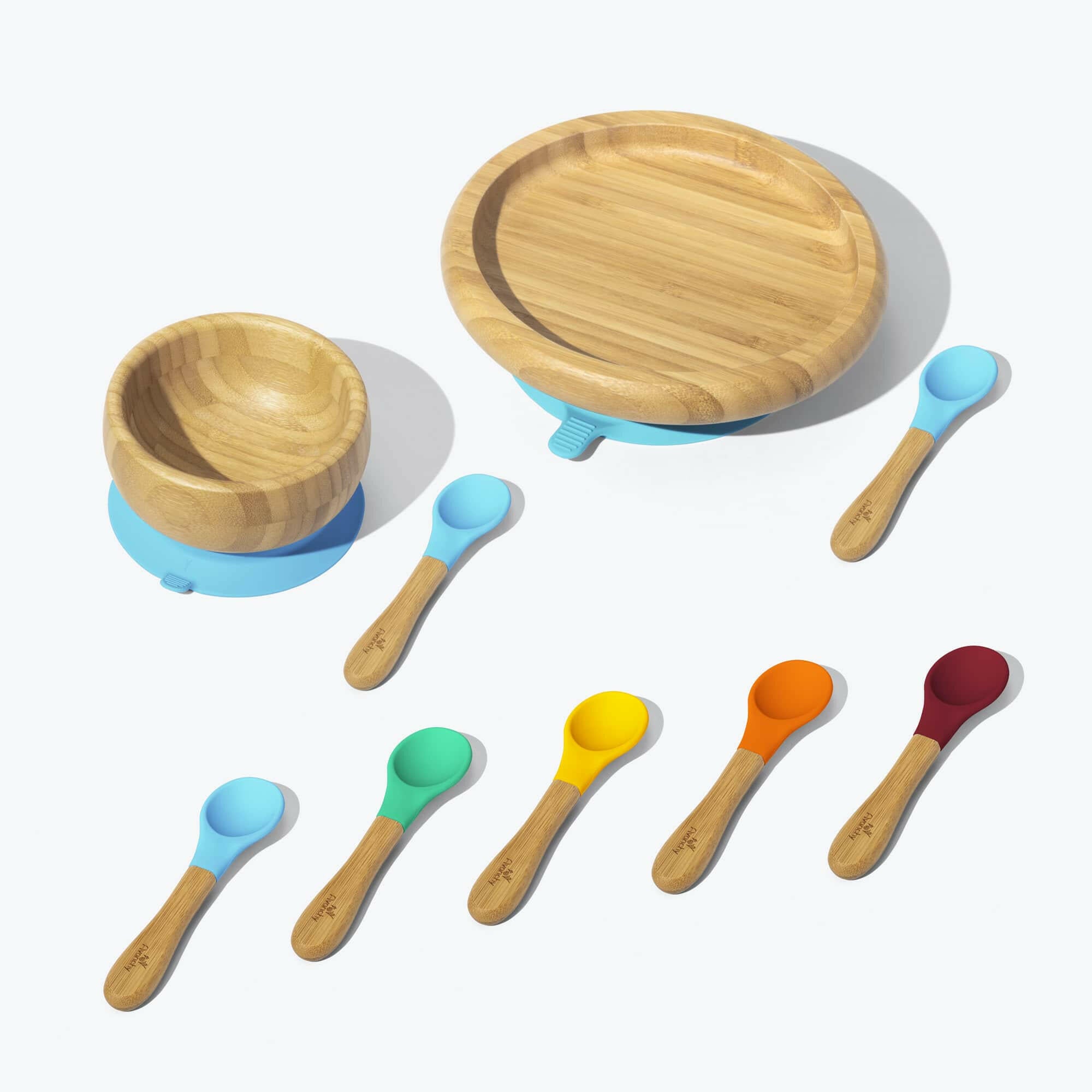 Avanchy Classic Rainbow Collections Toddler Feeding Avanchy Sustainable Baby Dishware 5 Pack Baby Spoons Blue