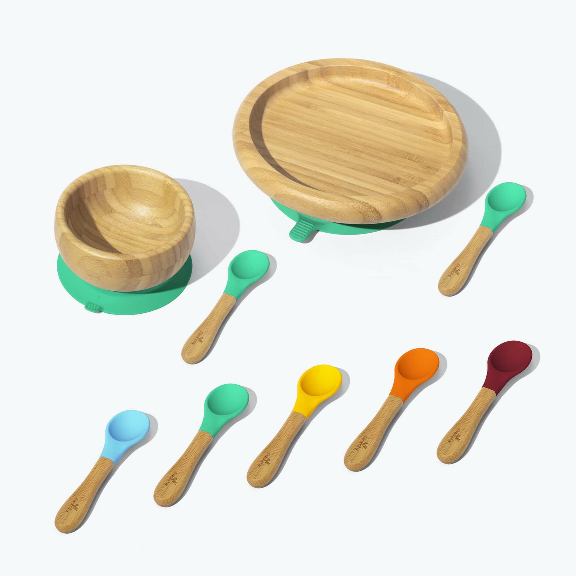 Avanchy Classic Rainbow Collections Toddler Feeding Avanchy Sustainable Baby Dishware 5 Pack Baby Spoons Green