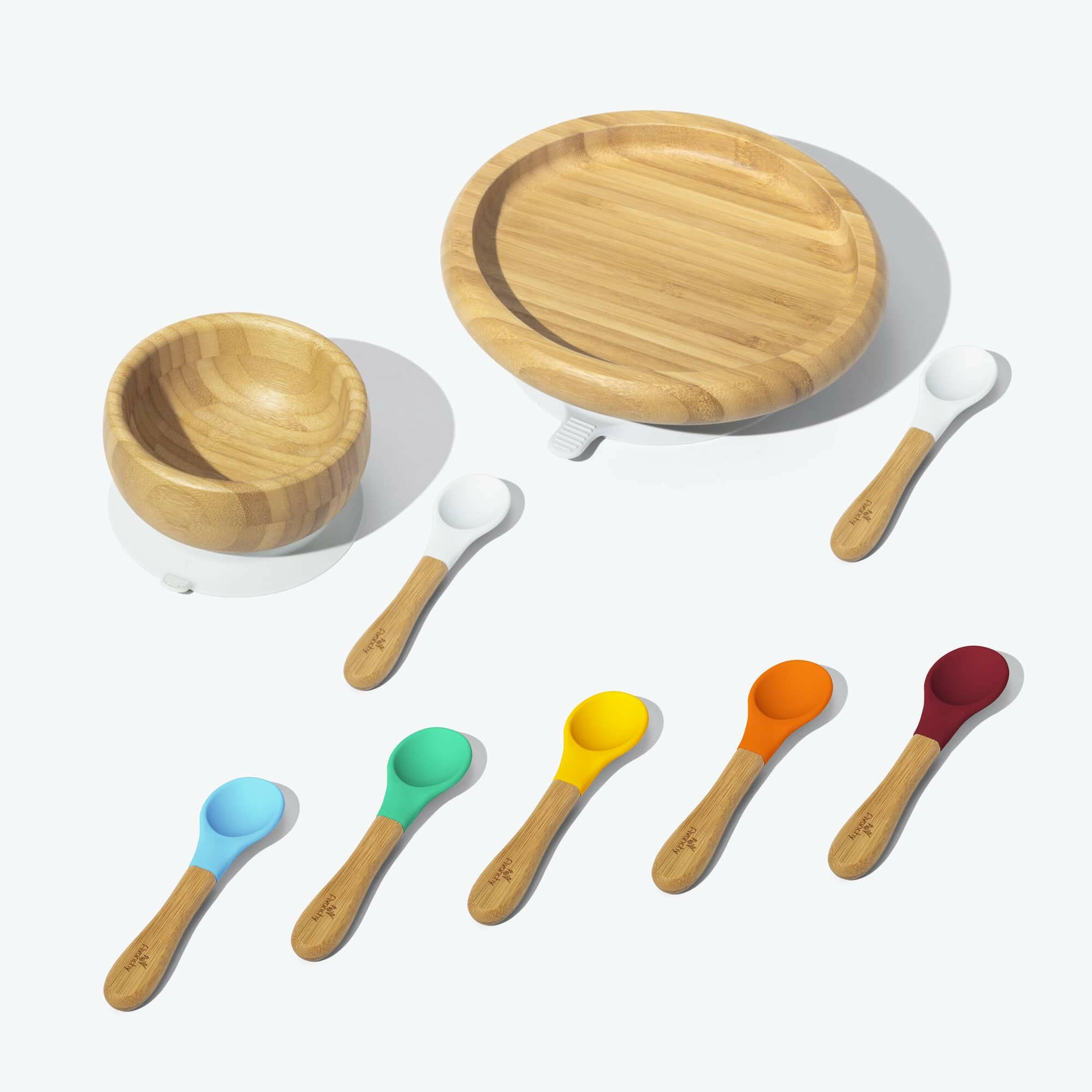 Avanchy Classic Rainbow Collections Toddler Feeding Avanchy Sustainable Baby Dishware 5 Pack Baby Spoons White