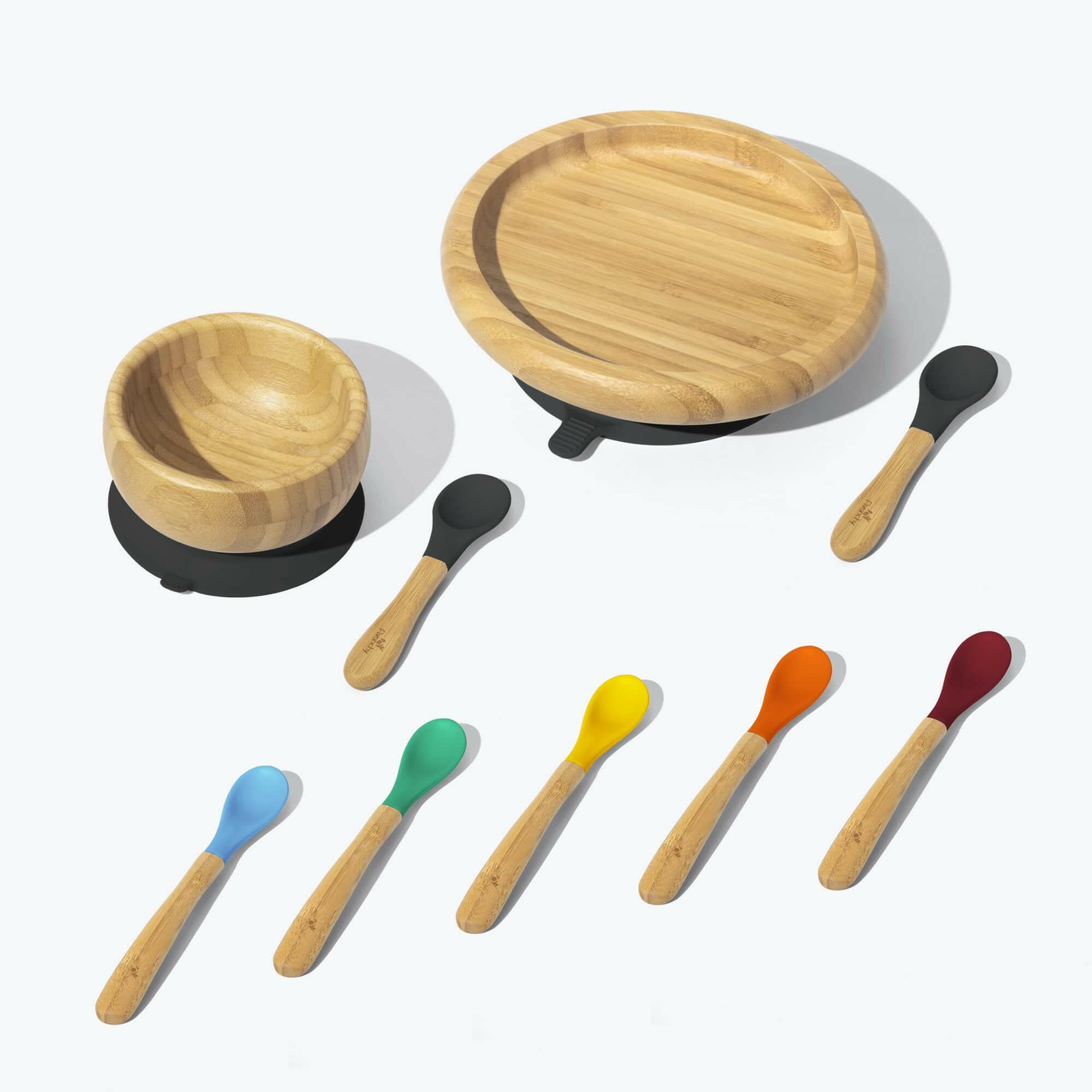 Avanchy Classic Rainbow Collections Toddler Feeding Avanchy Sustainable Baby Dishware 5 Pack Infant Spoons Black