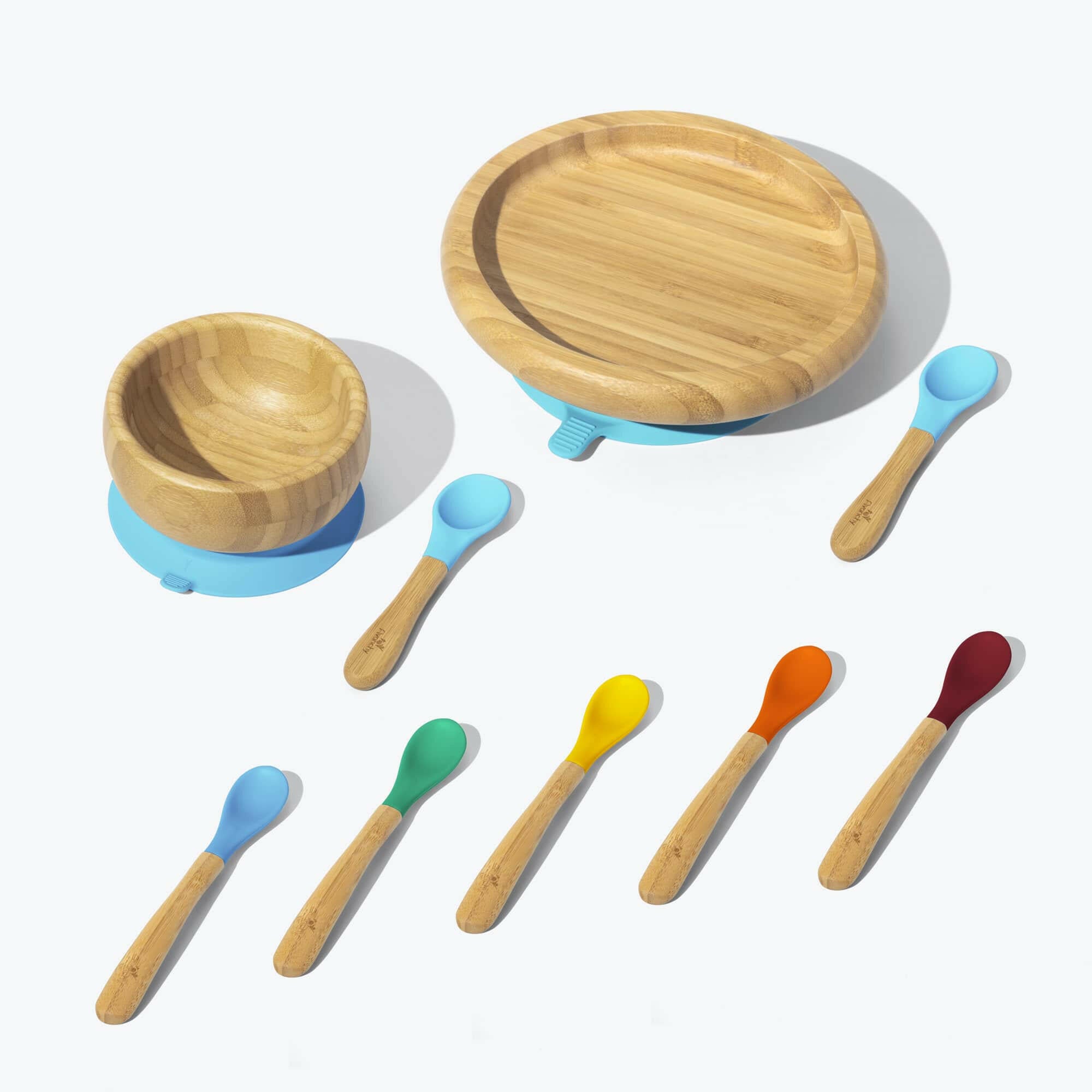 Avanchy Classic Rainbow Collections Toddler Feeding Avanchy Sustainable Baby Dishware 5 Pack Infant Spoons Blue