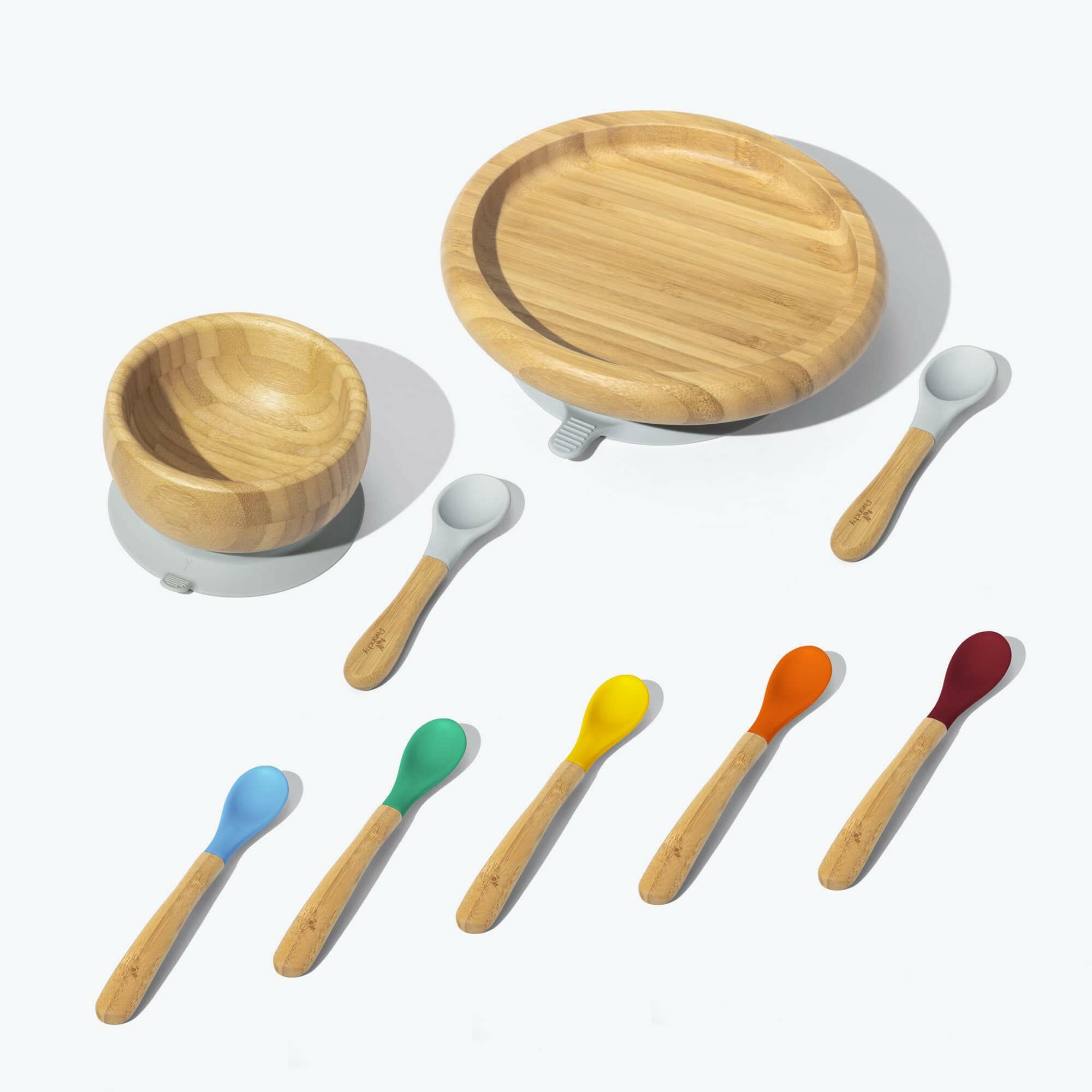 Avanchy Classic Rainbow Collections Toddler Feeding Avanchy Sustainable Baby Dishware 5 Pack Infant Spoons Gray