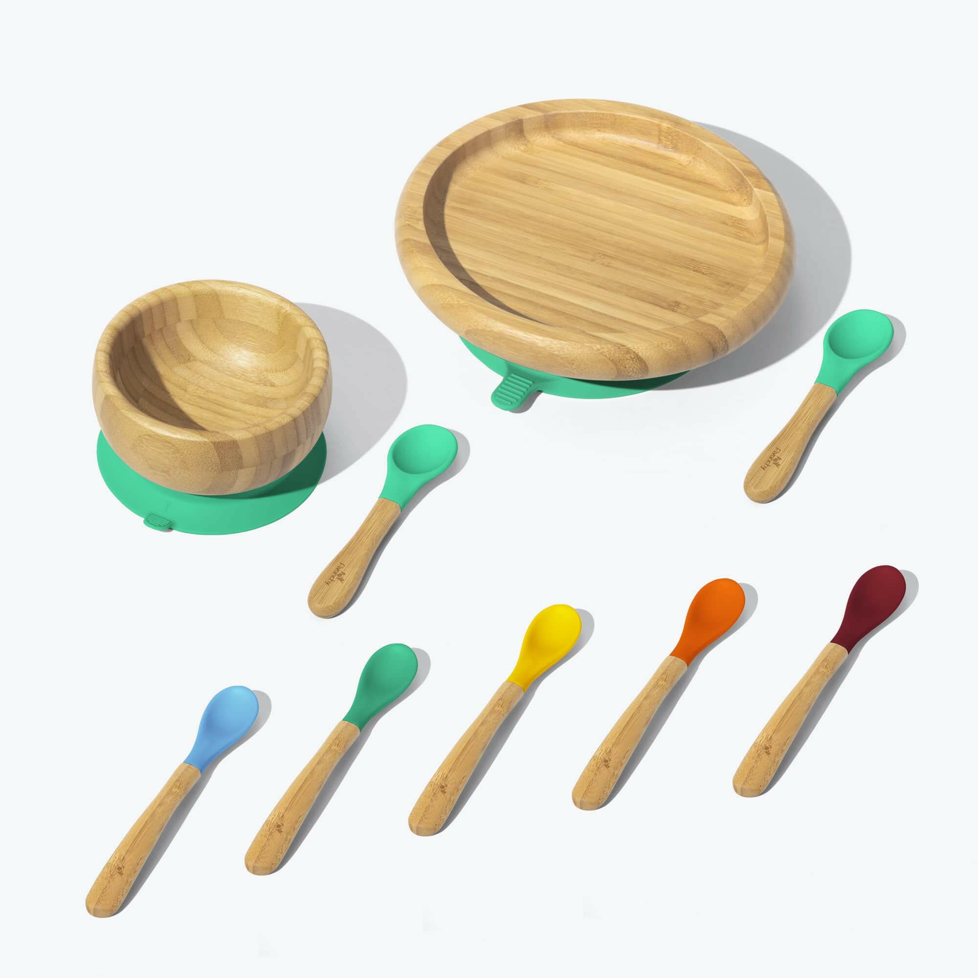 Avanchy Classic Rainbow Collections Toddler Feeding Avanchy Sustainable Baby Dishware 5 Pack Infant Spoons Green