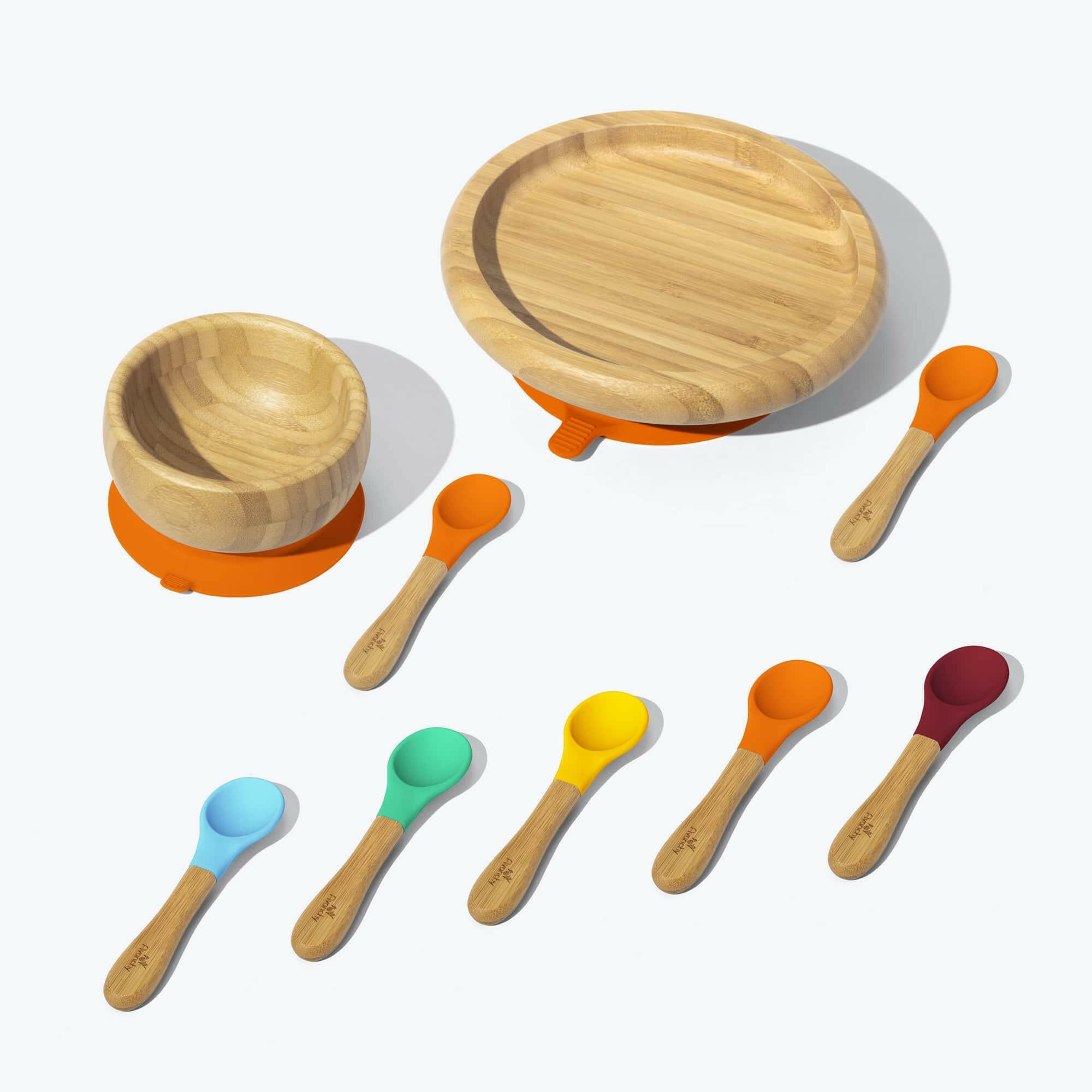Avanchy Classic Rainbow Collections Toddler Feeding Avanchy Sustainable Baby Dishware 5 Pack Infant Spoons Orange