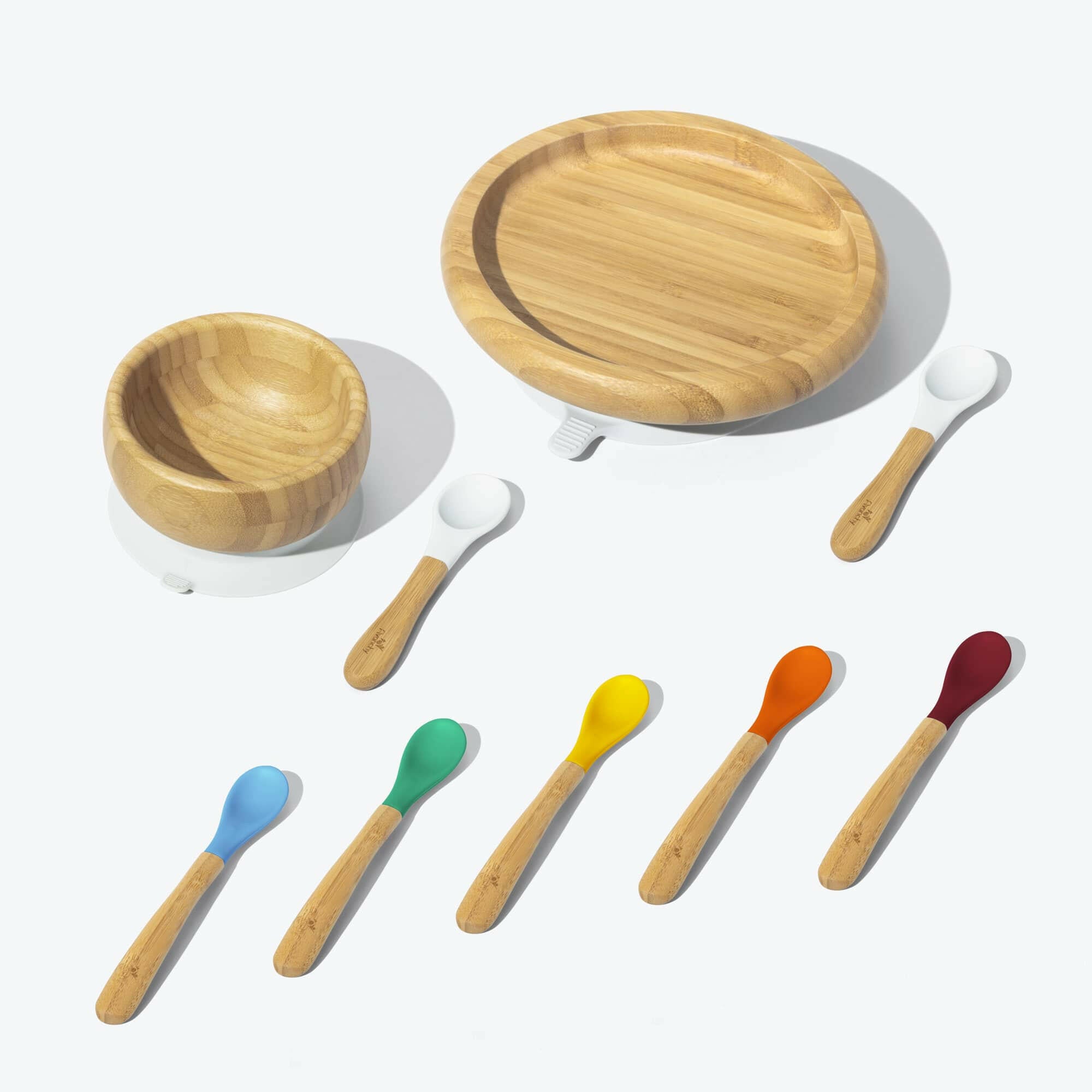 Avanchy Classic Rainbow Collections Toddler Feeding Avanchy Sustainable Baby Dishware 5 Pack Infant Spoons White