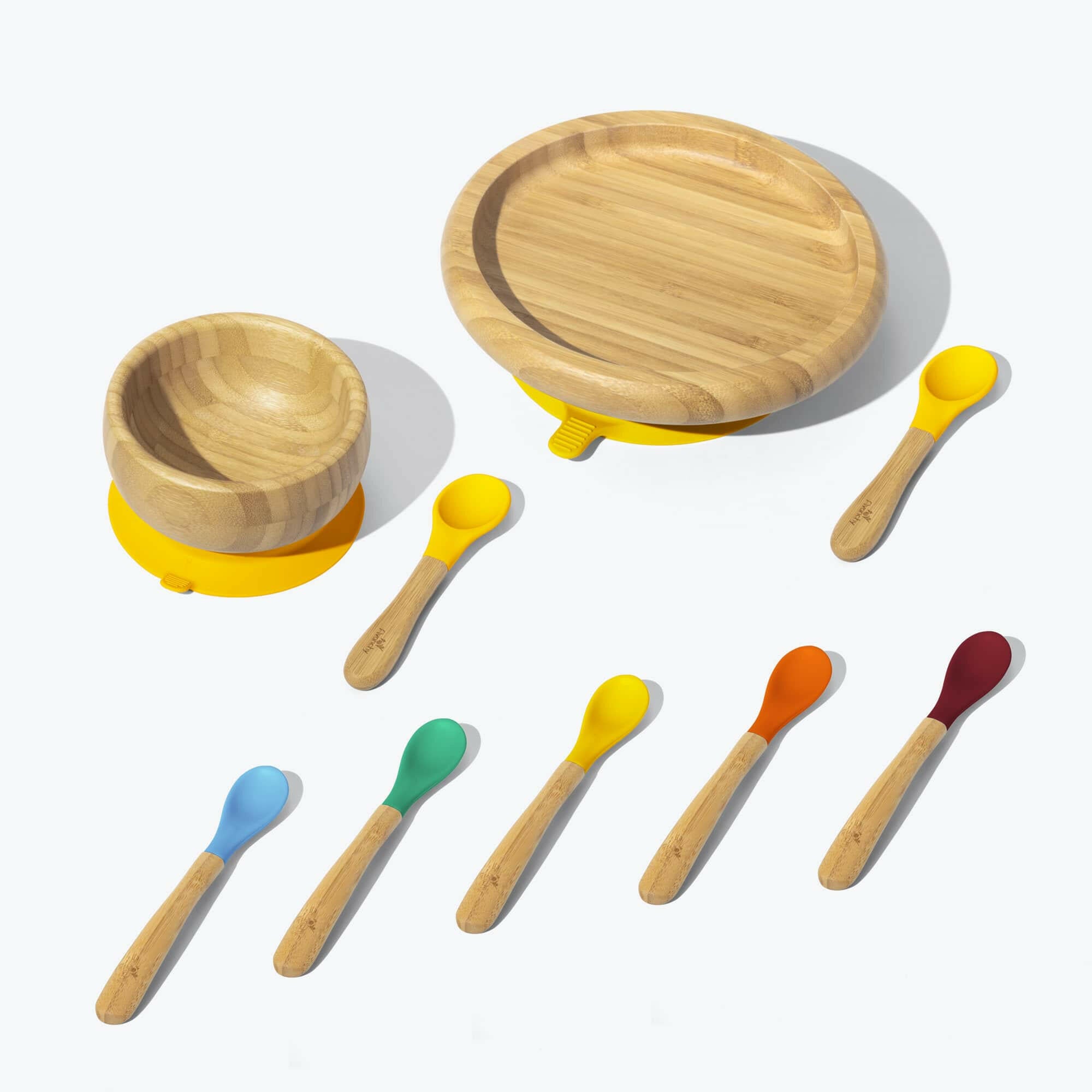 Avanchy Classic Rainbow Collections Toddler Feeding Avanchy Sustainable Baby Dishware 5 Pack Infant Spoons Yellow