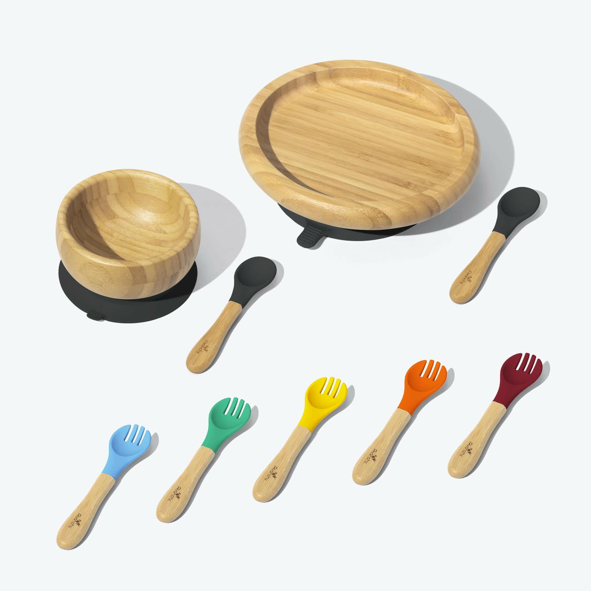 Avanchy Classic Rainbow Collections Toddler Feeding Avanchy Sustainable Baby Dishware 5 Pack Training Forks Black