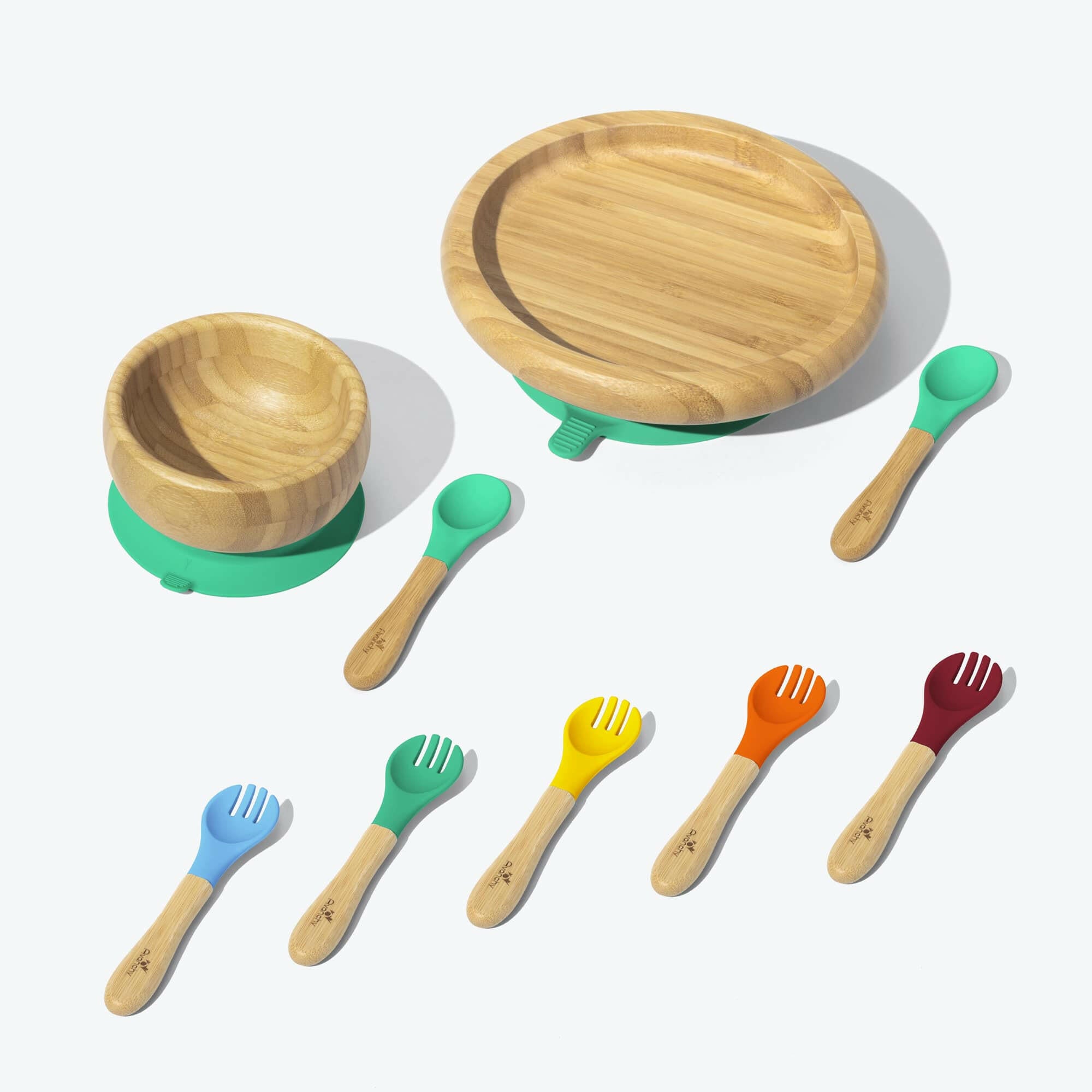 Avanchy Classic Rainbow Collections Toddler Feeding Avanchy Sustainable Baby Dishware 5 Pack Training Forks Green