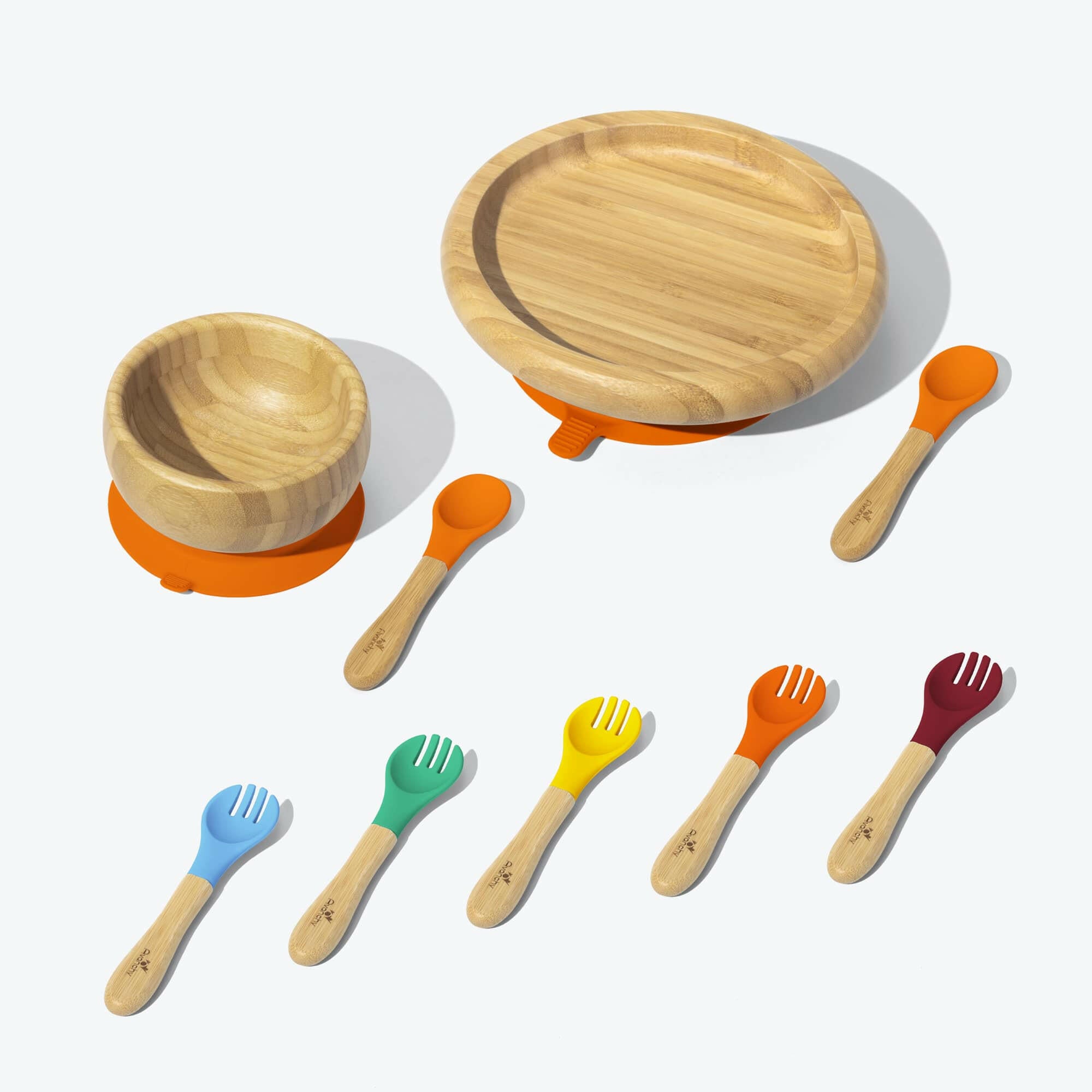 Avanchy Classic Rainbow Collections Toddler Feeding Avanchy Sustainable Baby Dishware 5 Pack Training Forks Orange