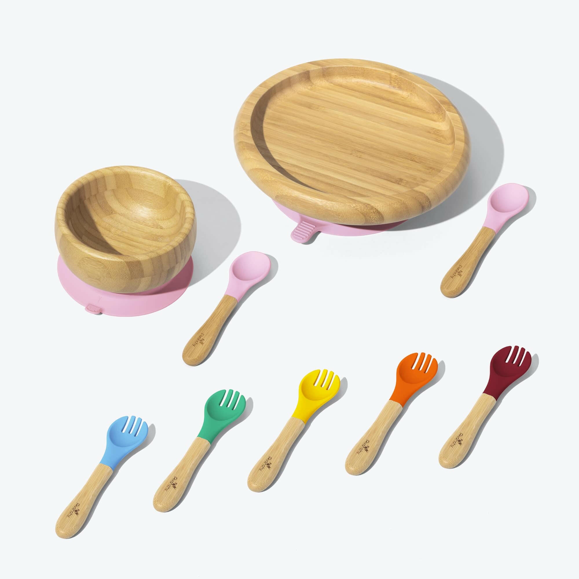 Avanchy Classic Rainbow Collections Toddler Feeding Avanchy Sustainable Baby Dishware 5 Pack Training Forks Pink