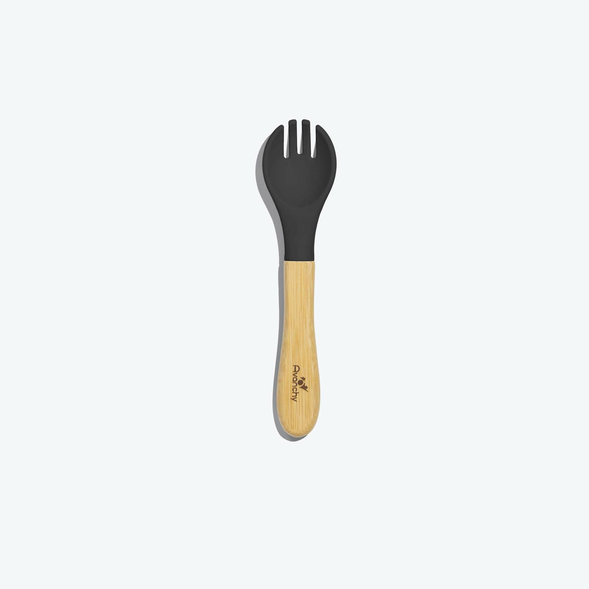 Avanchy Single Bamboo Training Fork Toddler Feeding Avanchy Sustainable Baby Dishware Black