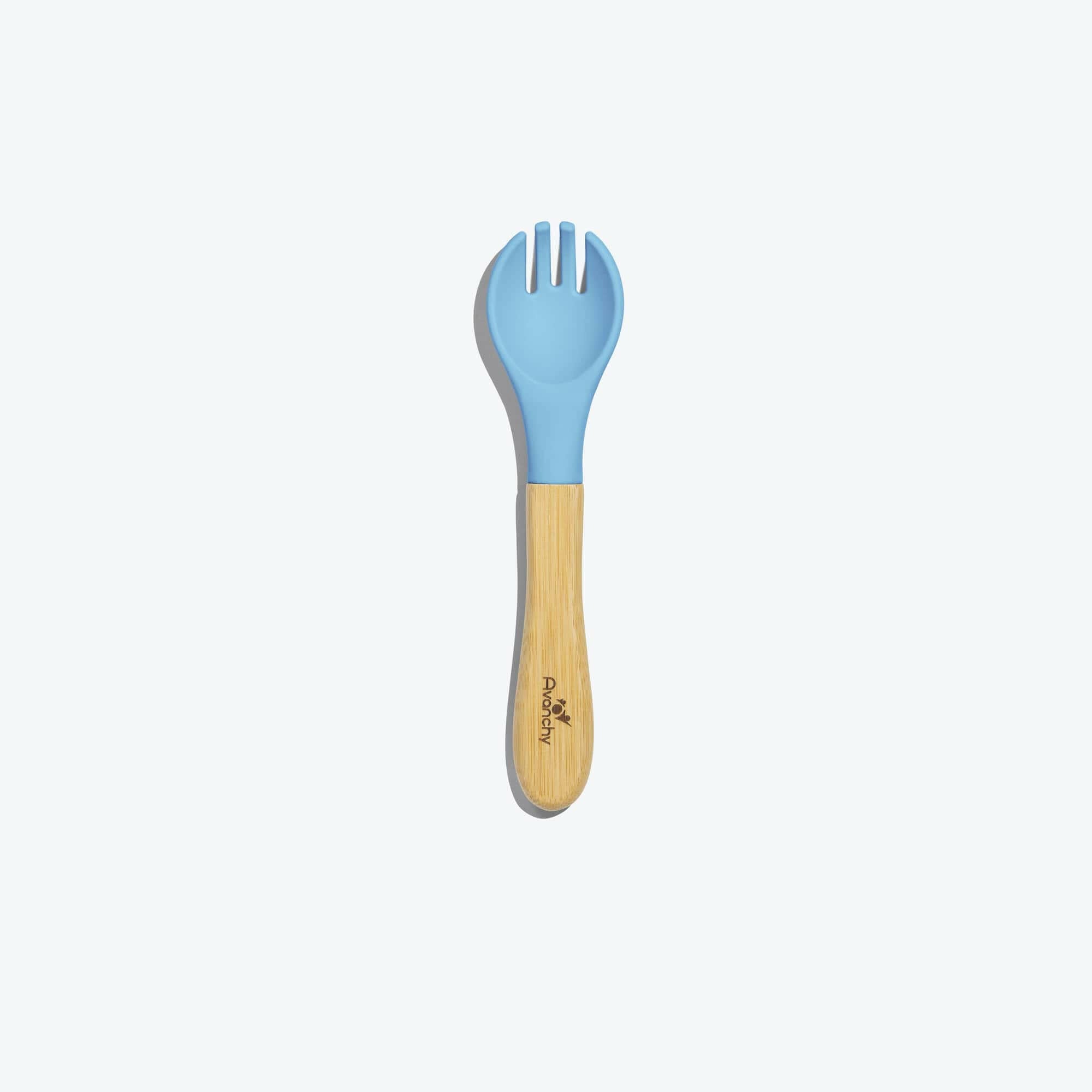 Avanchy Single Bamboo Training Fork Toddler Feeding Avanchy Sustainable Baby Dishware Blue