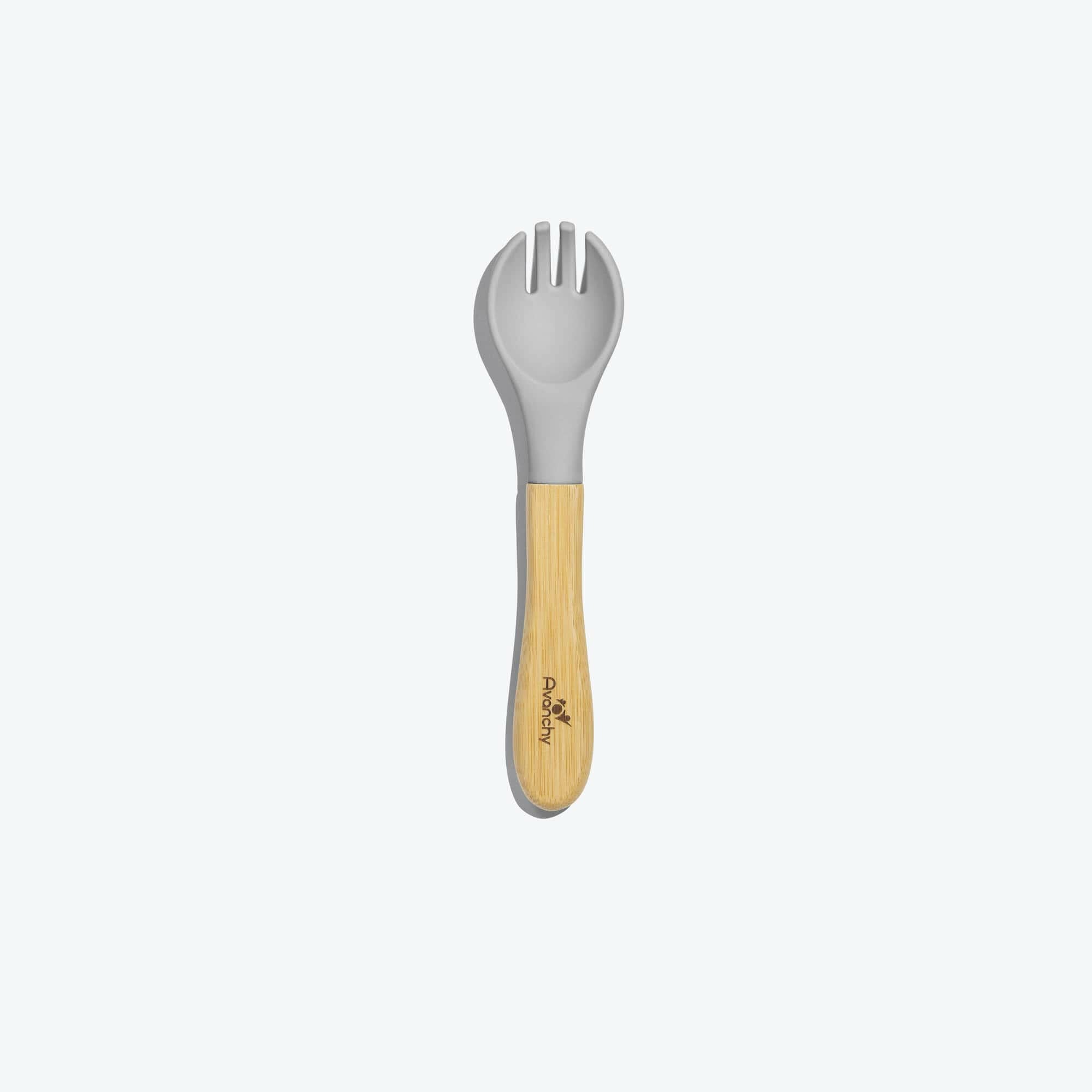 Avanchy Single Bamboo Training Fork Toddler Feeding Avanchy Sustainable Baby Dishware Gray