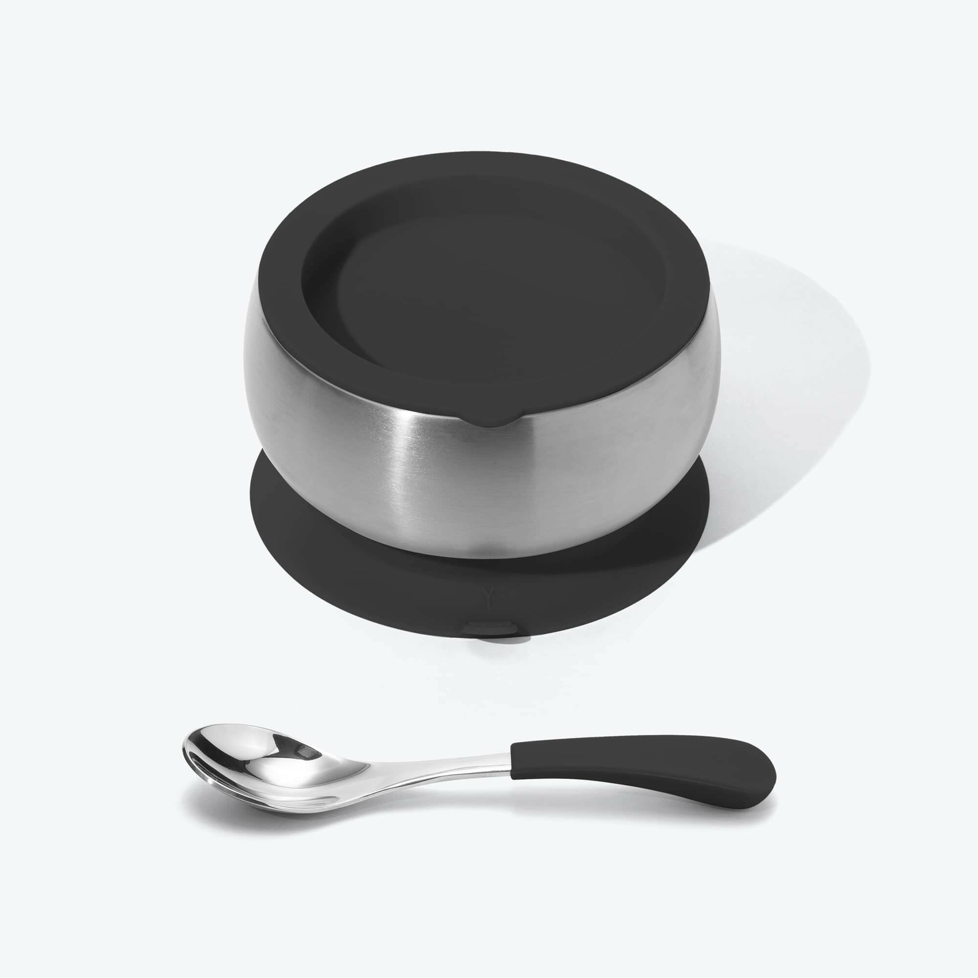 Avanchy Stainless Steel Baby Bowl with Spoon Combo + Air Tight Lid Baby Feeding Avanchy Sustainable Baby Dishware Black Baby