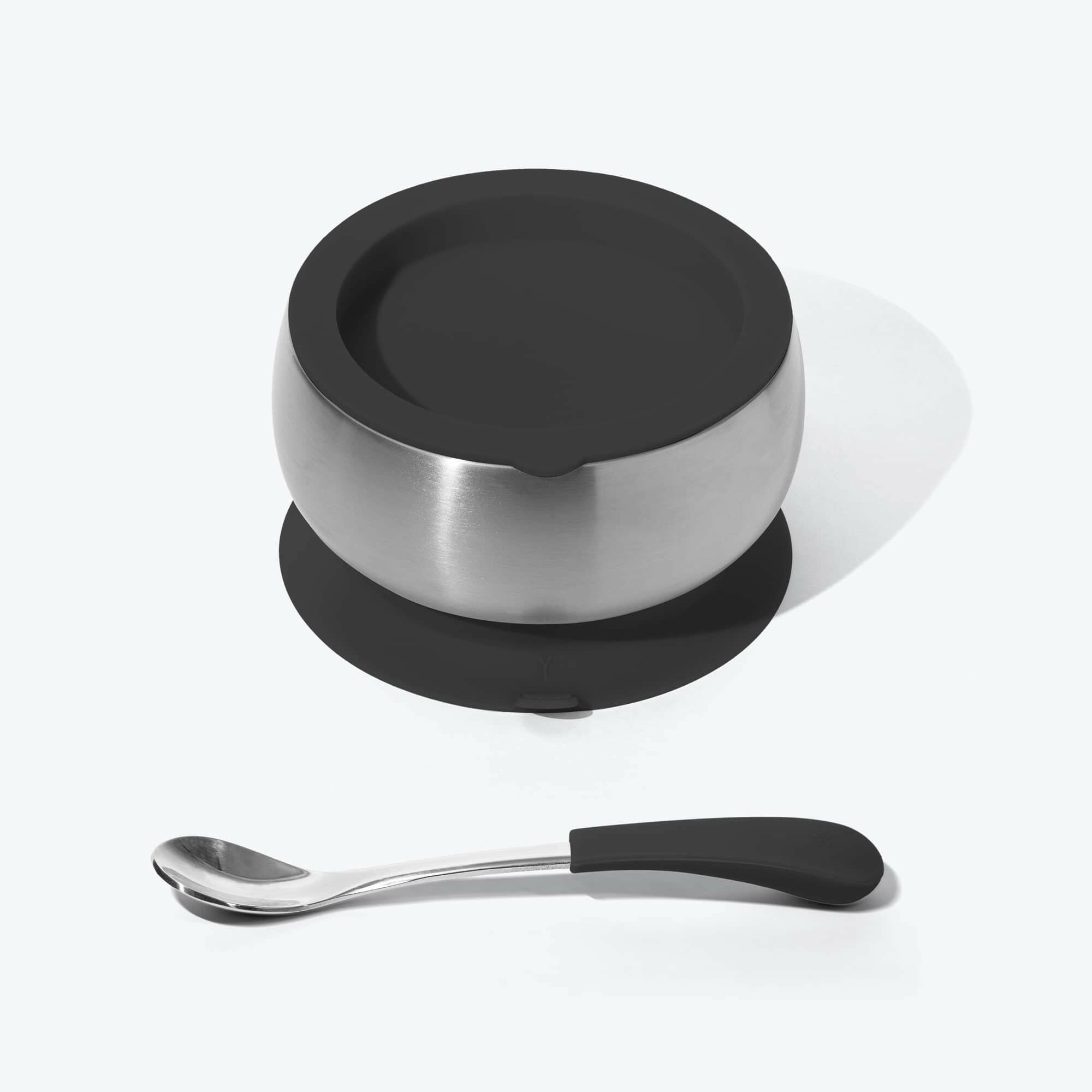 Avanchy Stainless Steel Baby Bowl with Spoon Combo + Air Tight Lid Baby Feeding Avanchy Sustainable Baby Dishware Black Infant