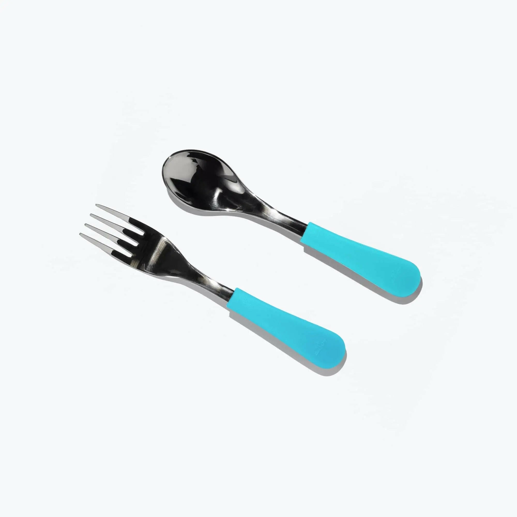 Avanchy Stainless Steel Baby Forks, 2 Pack Toddler Feeding Avanchy Sustainable Baby Dishware Blue Fork-Spoon