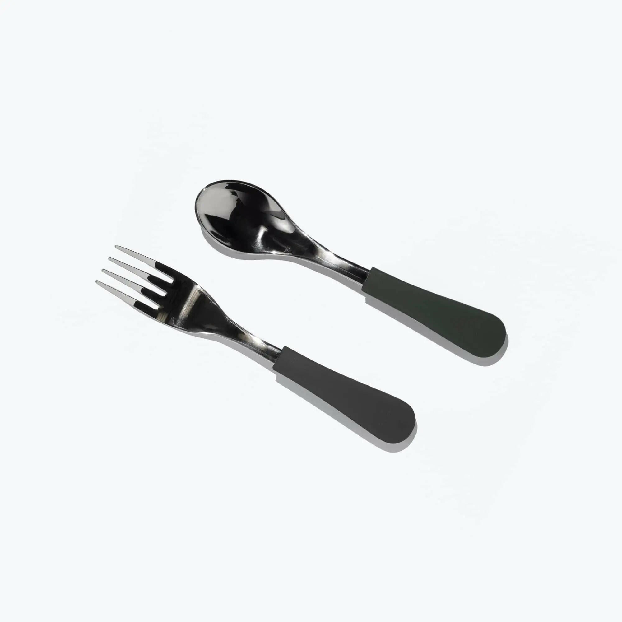 Avanchy Stainless Steel Baby Forks, 2 Pack Toddler Feeding Avanchy Sustainable Baby Dishware Black Fork-Spoon