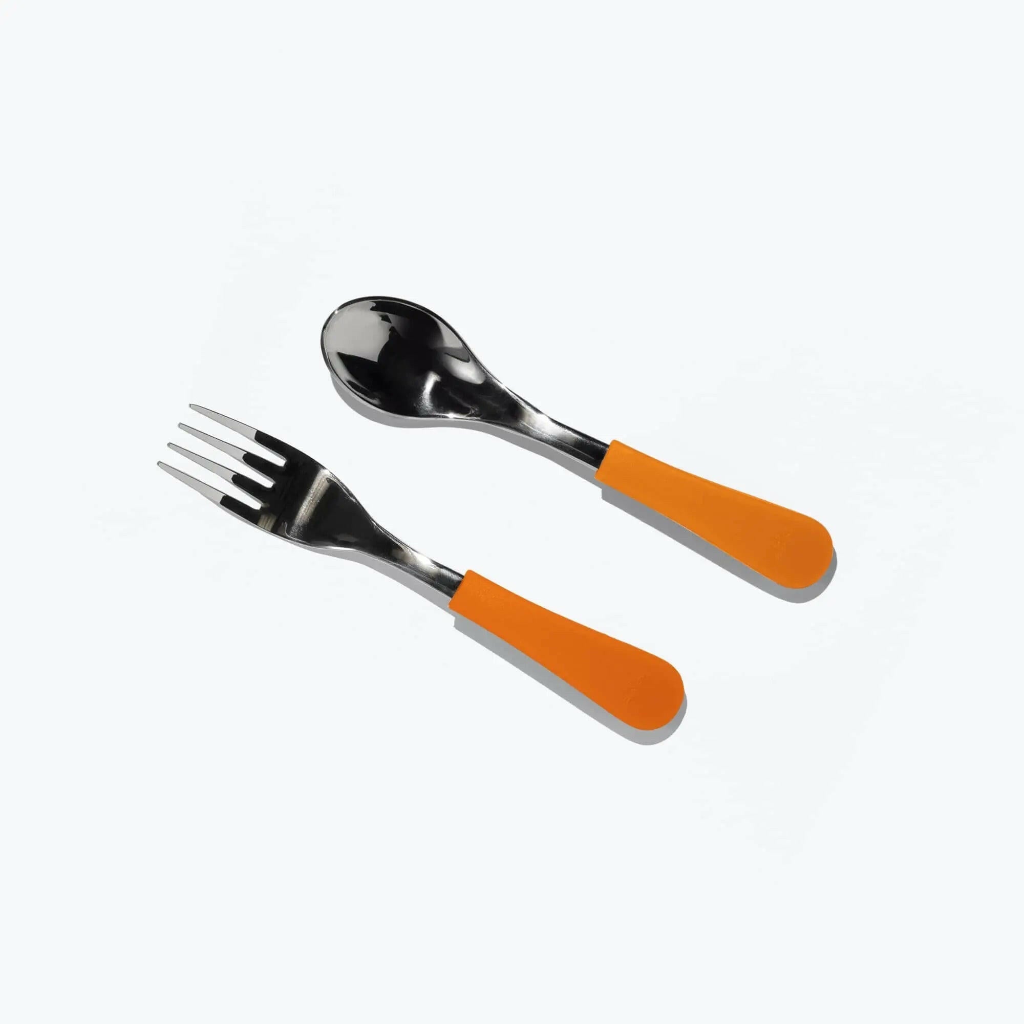 Avanchy Stainless Steel Baby Forks, 2 Pack Toddler Feeding Avanchy Sustainable Baby Dishware Orange Fork-Spoon