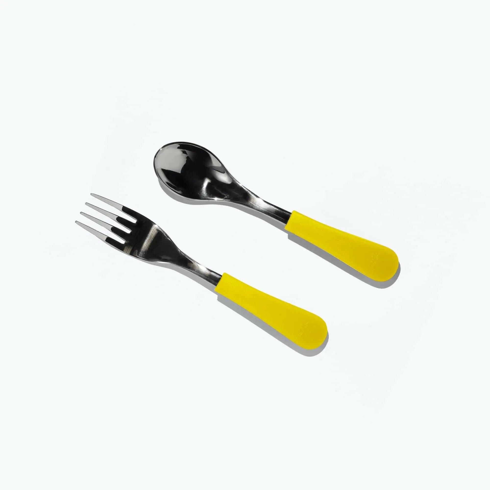 Avanchy Stainless Steel Baby Forks, 2 Pack Toddler Feeding Avanchy Sustainable Baby Dishware Yellow Fork-Spoon