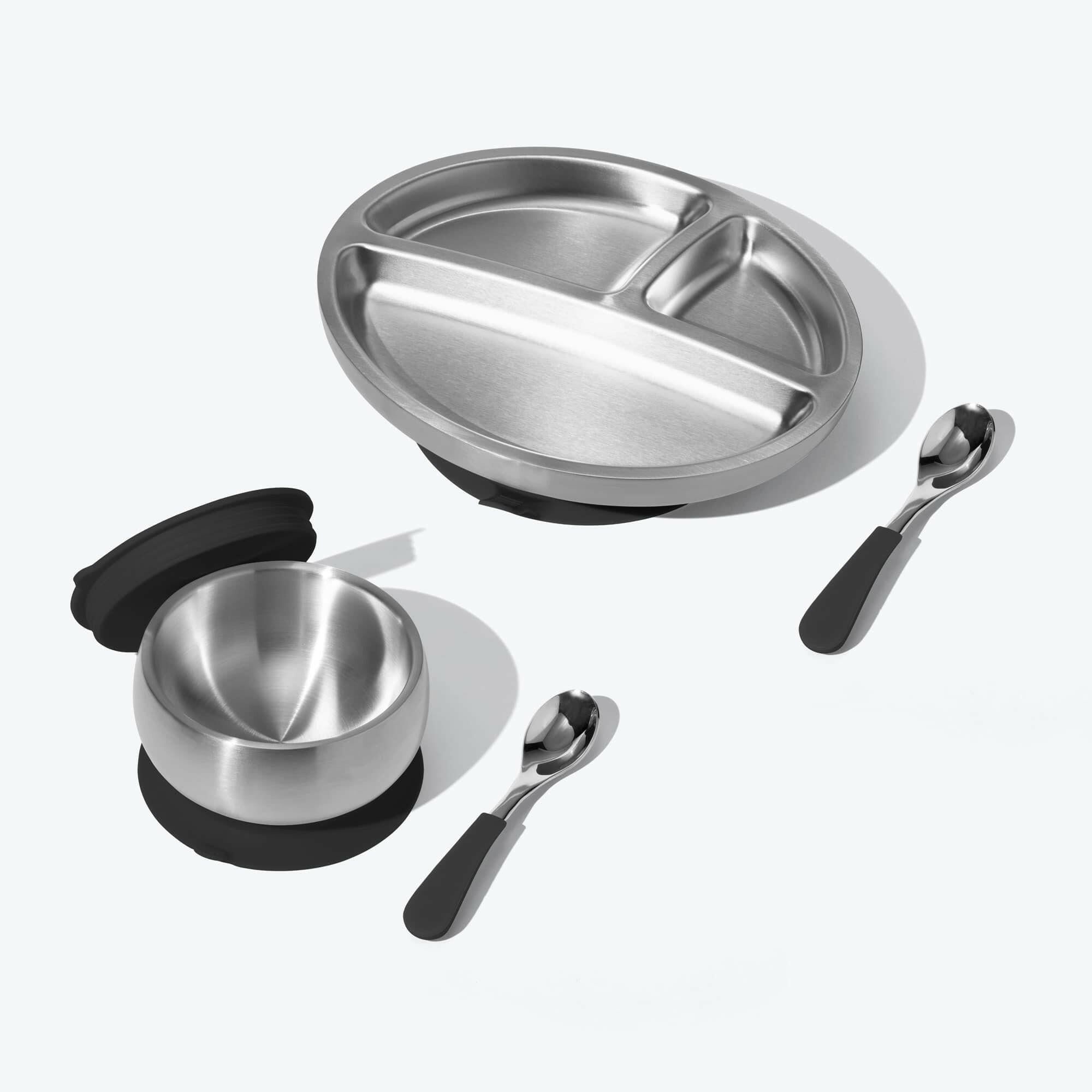 Avanchy Stainless Steel Rainbow Baby Collections Baby Feeding Avanchy Sustainable Baby Dishware Black