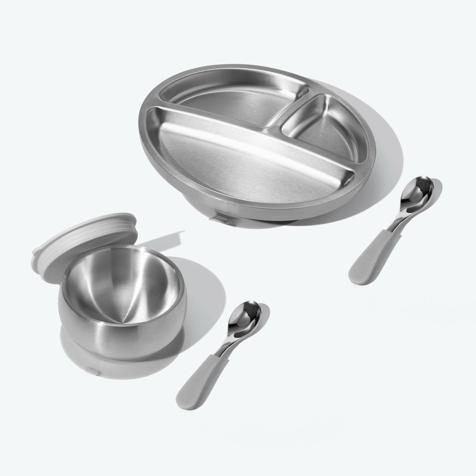 Avanchy Stainless Steel Rainbow Baby Collections Baby Feeding Avanchy Sustainable Baby Dishware Gray