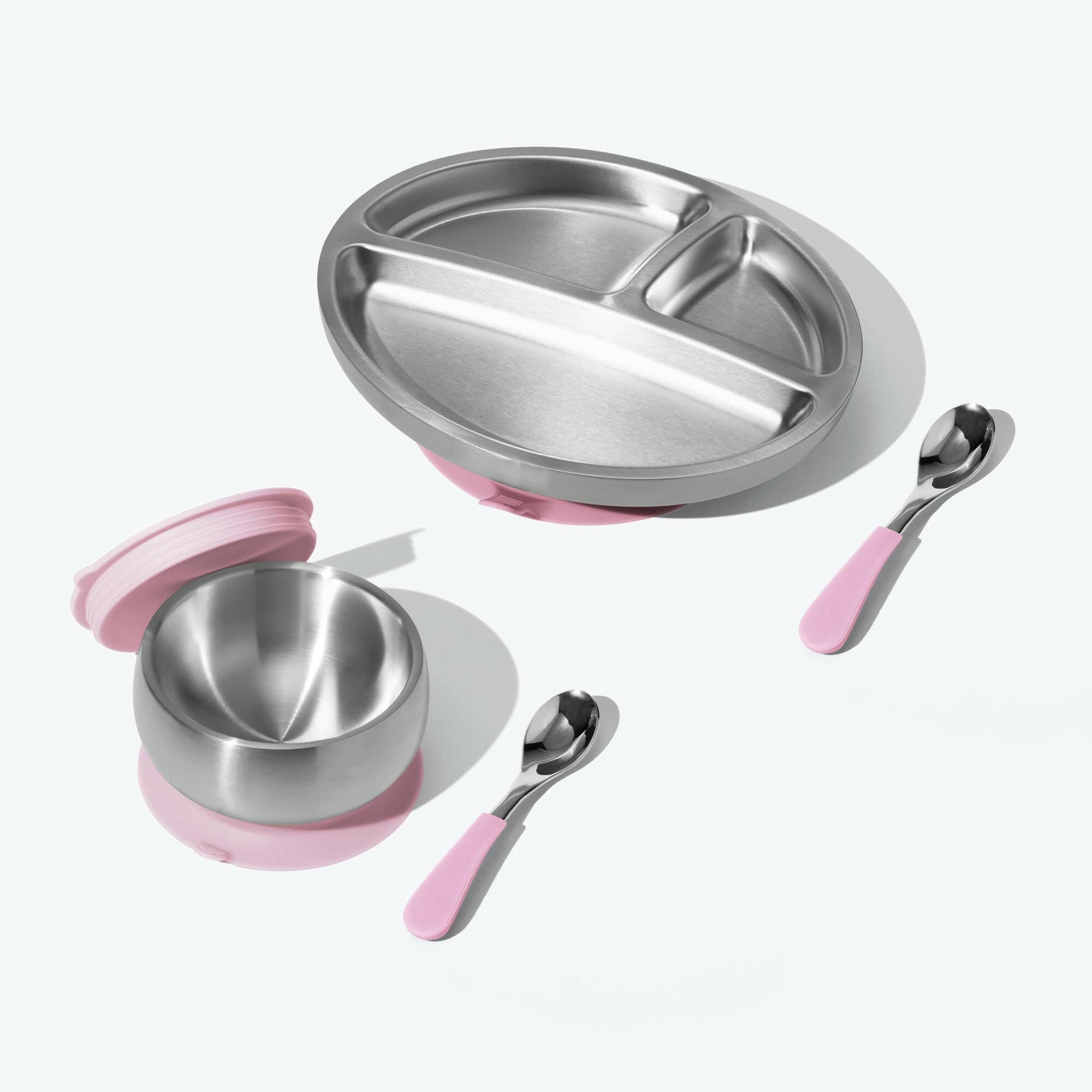 Avanchy Stainless Steel Rainbow Baby Collections Baby Feeding Avanchy Sustainable Baby Dishware Pink