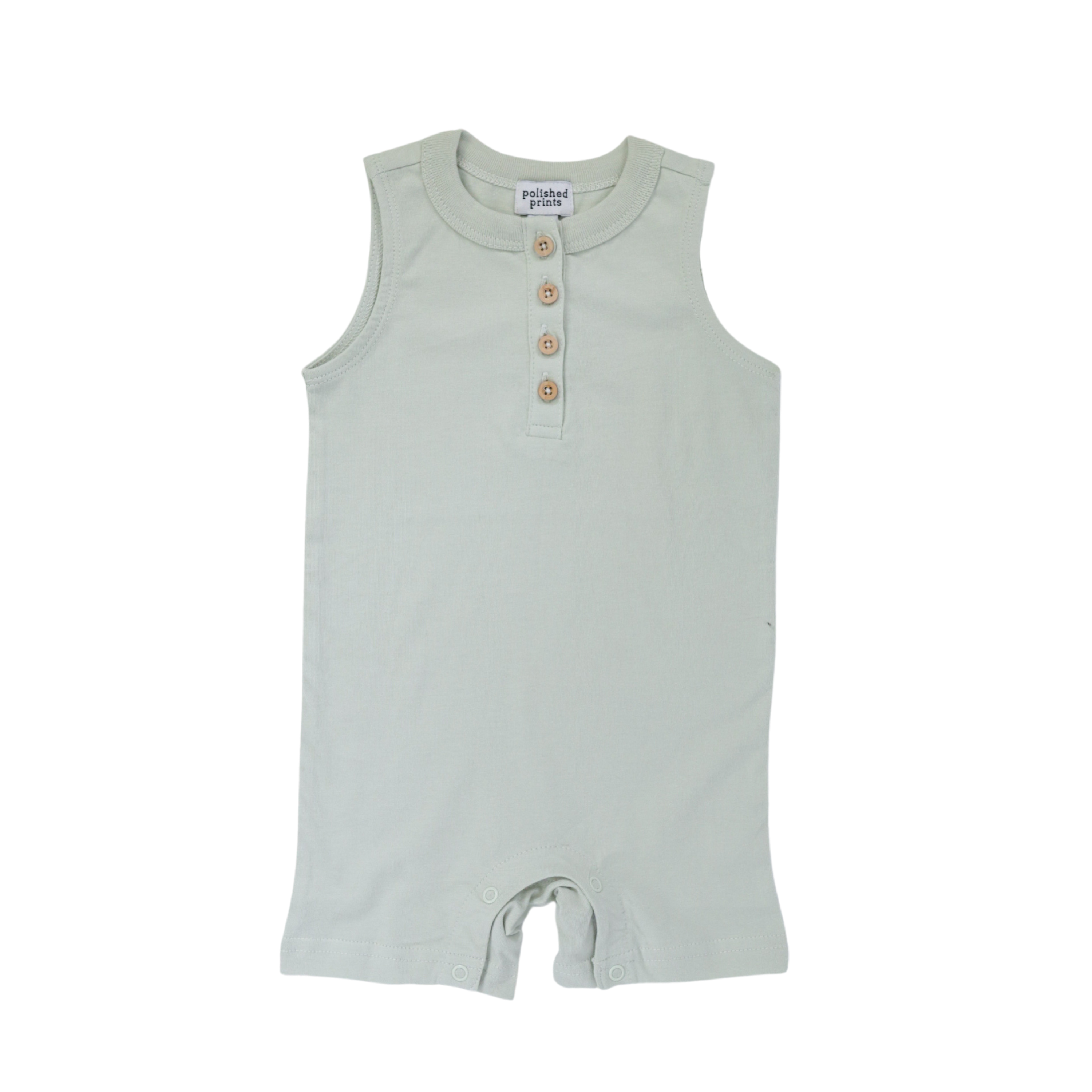 Sky Blue Henley Shorty Romper Polished Prints