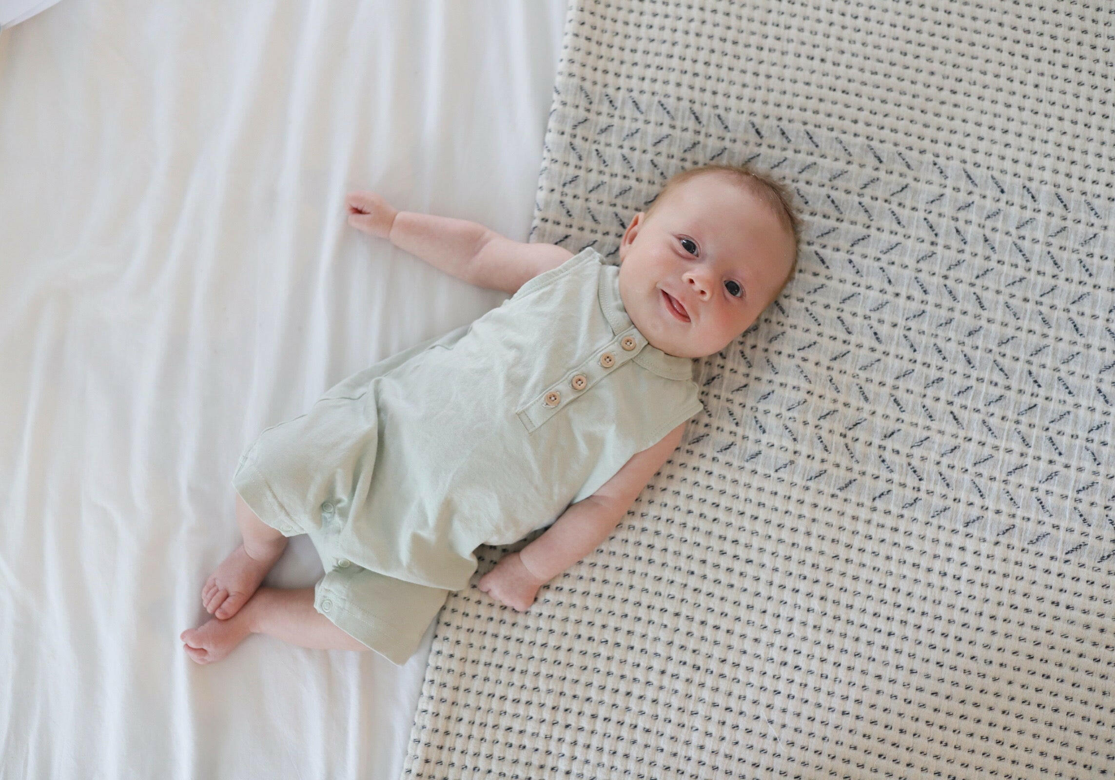 Sky Blue Henley Shorty Romper Polished Prints