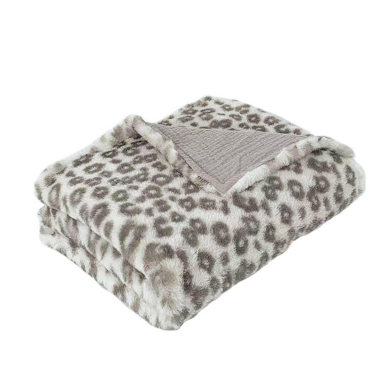 GRAY LEOPARD FAUX FUR BABY BLANKET Blanket MON AMI