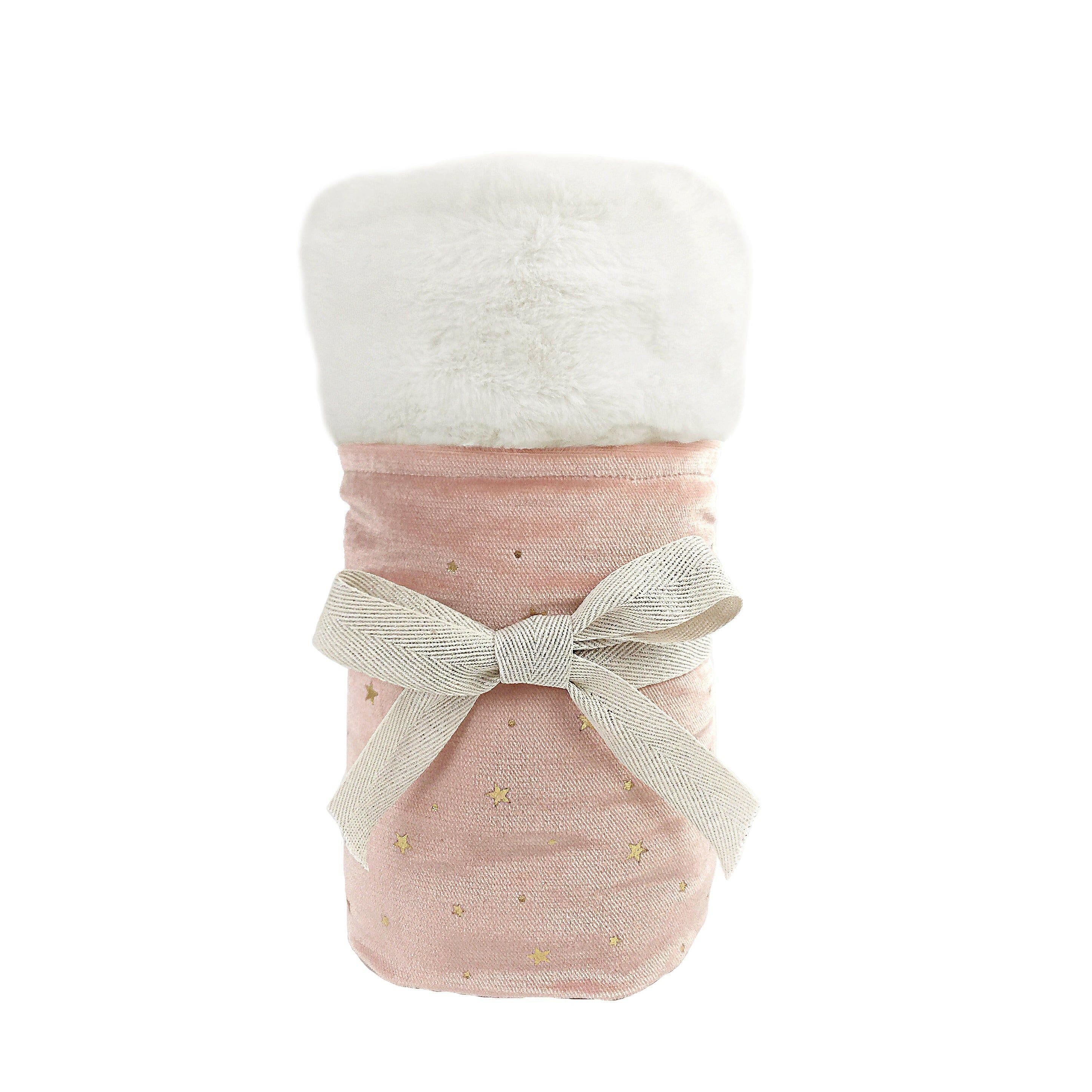 Celestial Velvet and Faux Fur Baby Blanket - Pale Rose Pink Blankets MON AMI