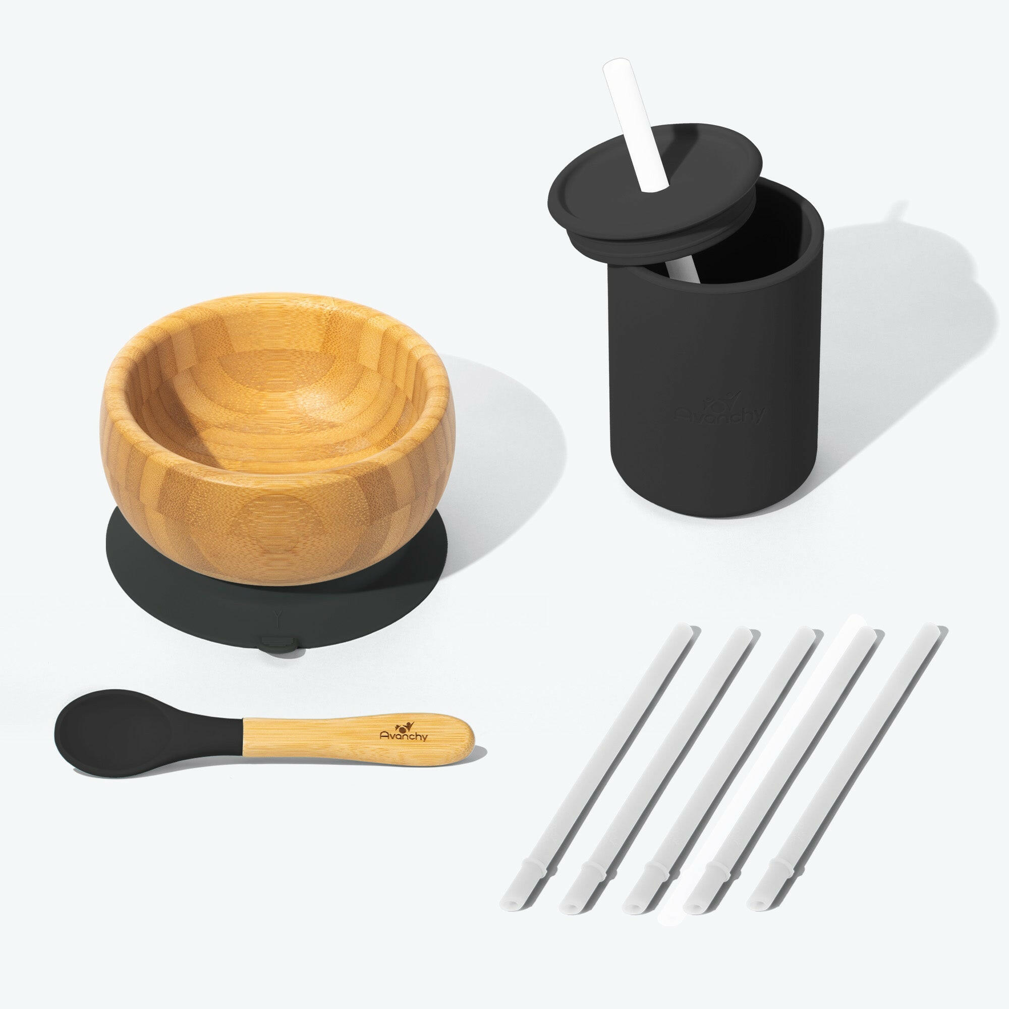 Avanchy Mealtime Magic Set Baby Feeding Avanchy Sustainable Baby Dishware Black