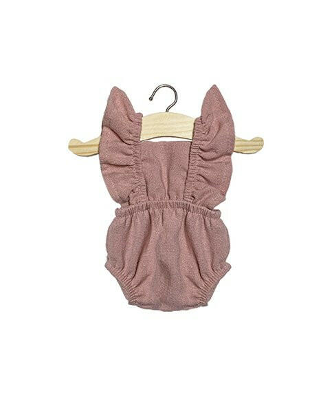 Lou Retro Washed Linen Romper Old Pink Doll Clothing Minikane