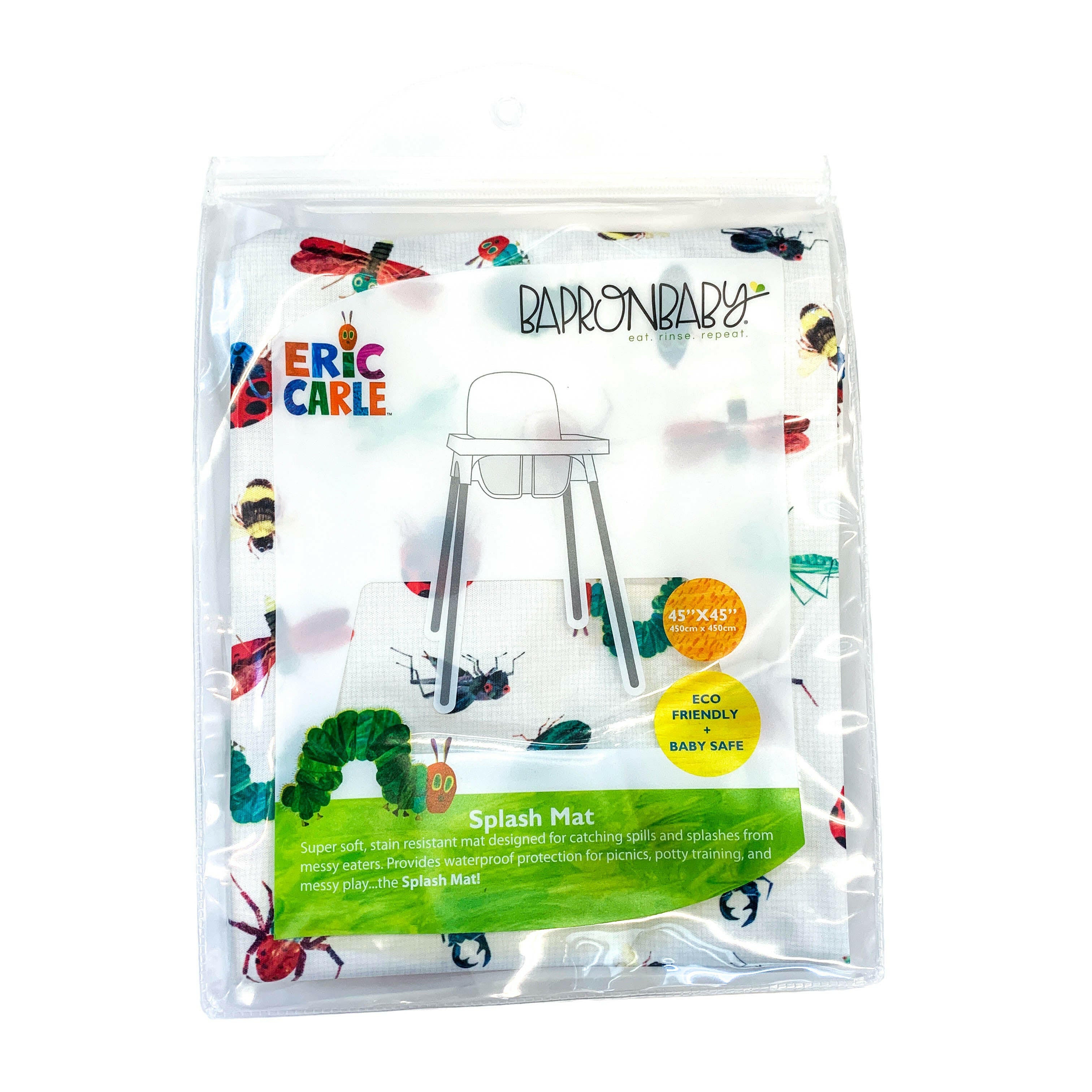 Bug World Splash Mat - from the World Of Eric Carle - A Waterproof Catch-All for Highchair Spills and More! BapronBaby