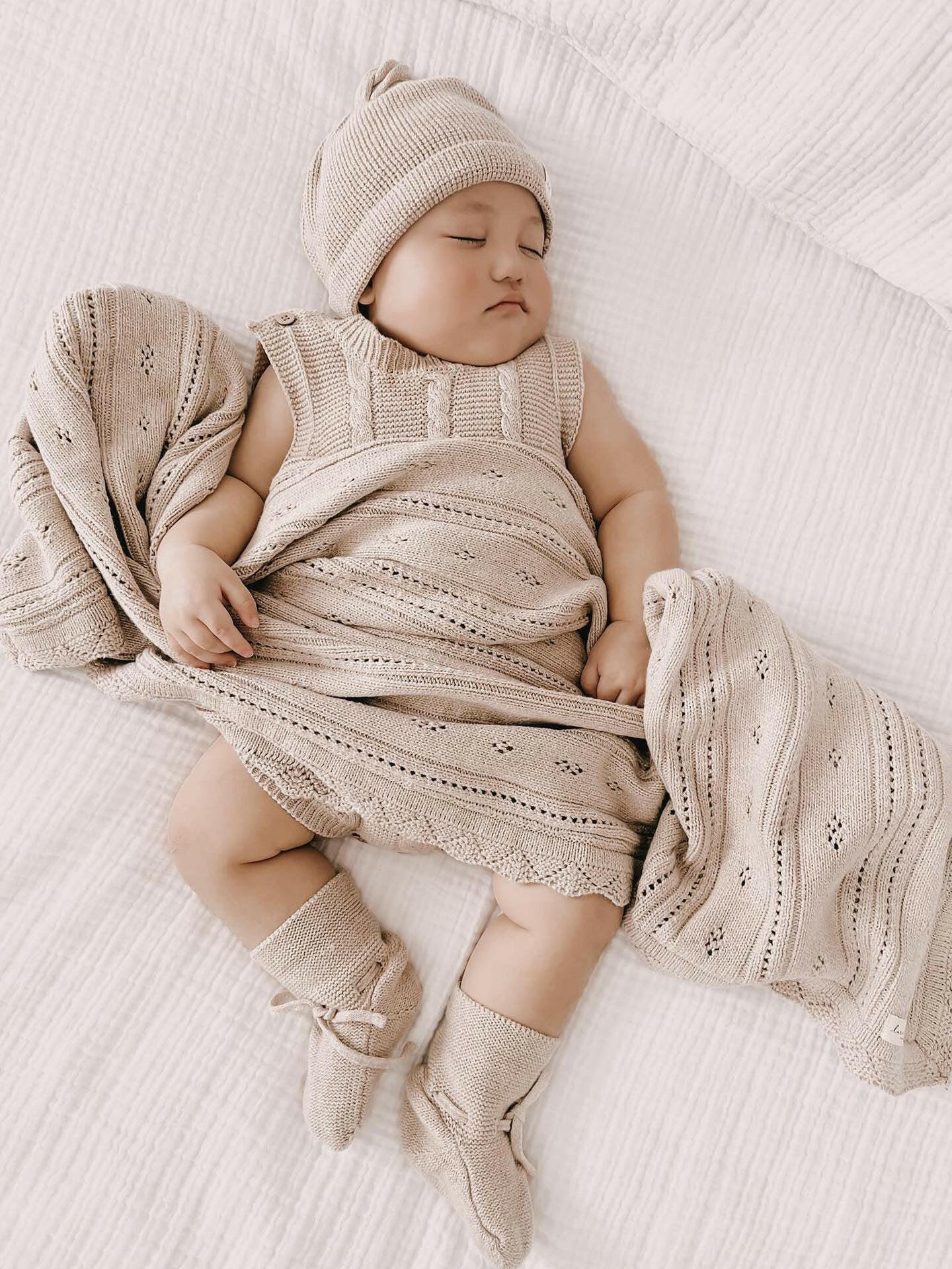 Luna + Luca Pointelle Baby Blanket - Heather Beige Luna + Luca