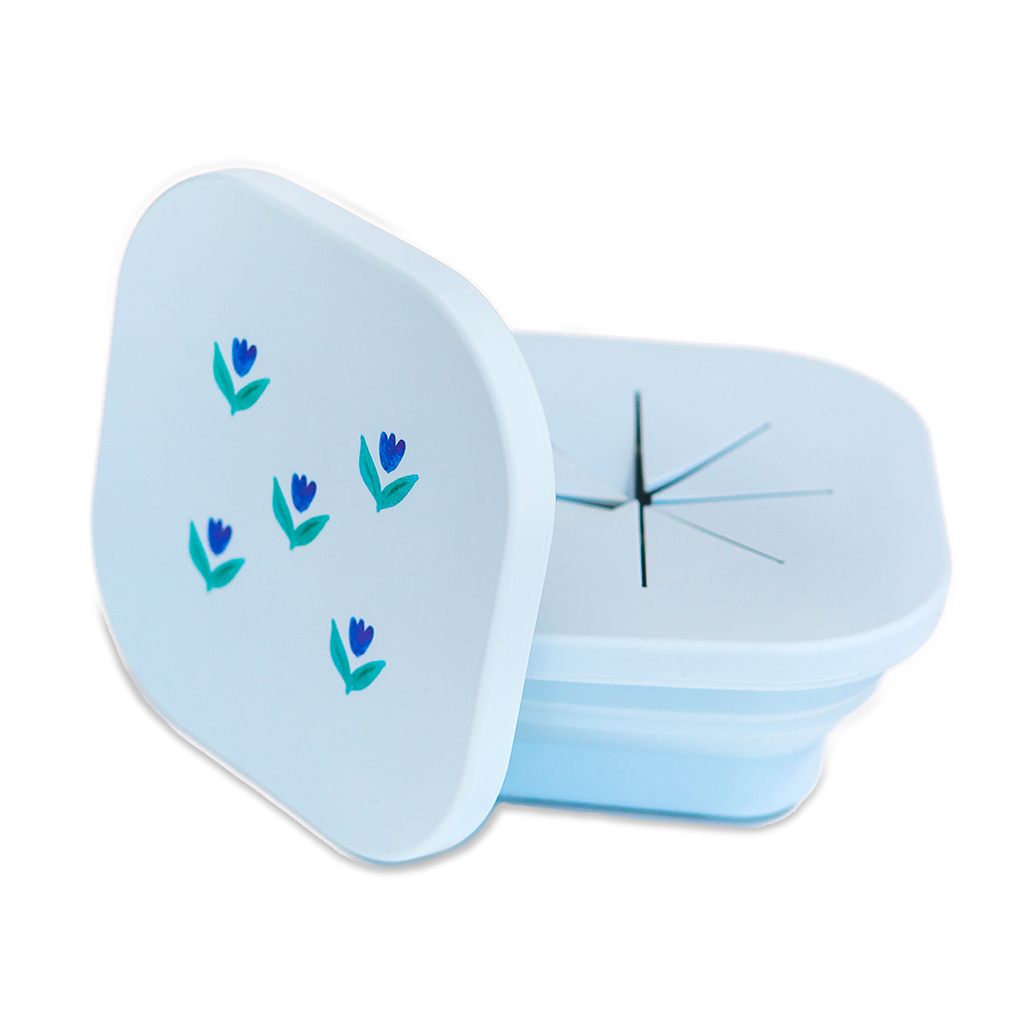 Silicone Collapsible Snack Bowl Wildflower Chambray Blue Austin Baby Collection