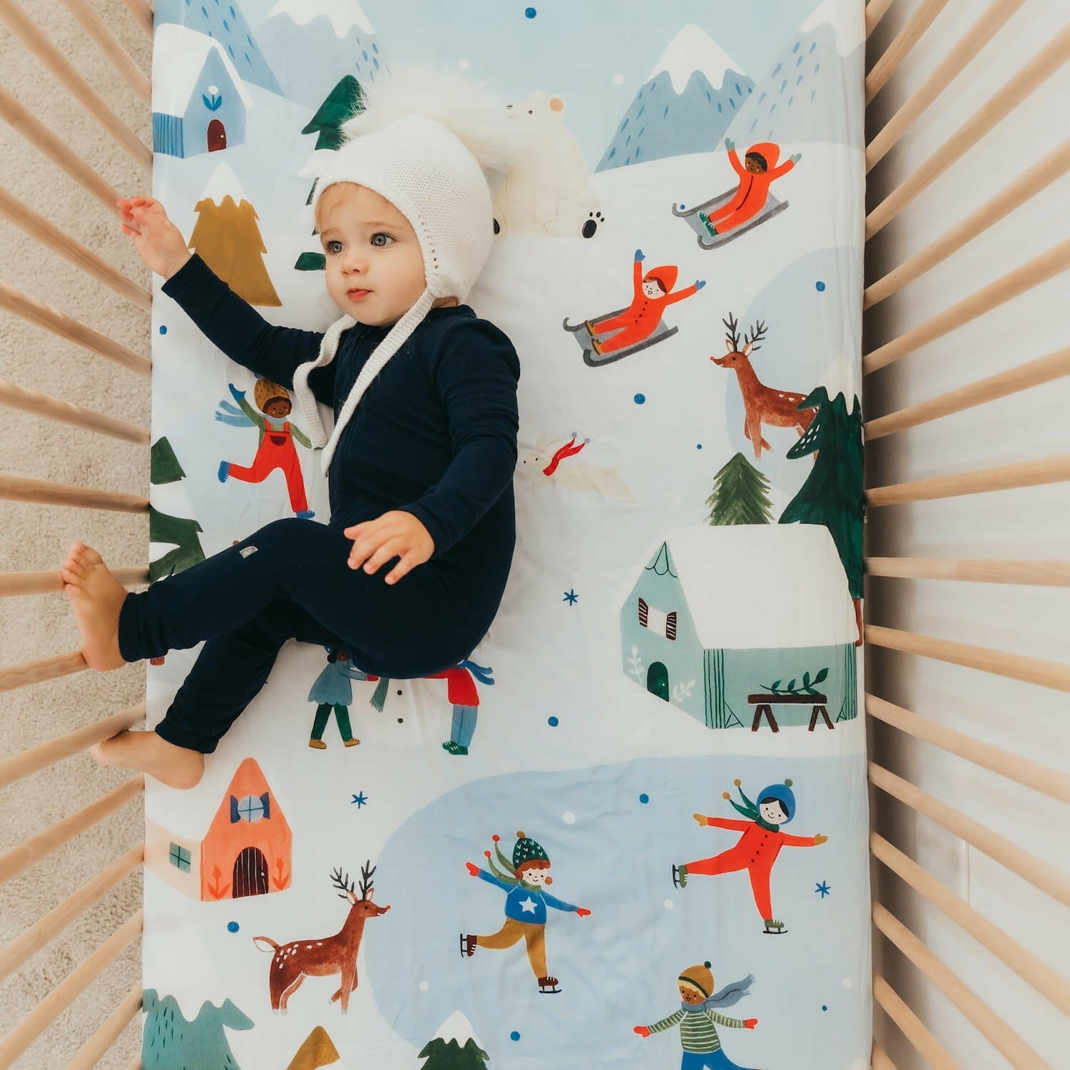 Snowy Day Standard Size Crib Sheet Crib sheets Rookie Humans