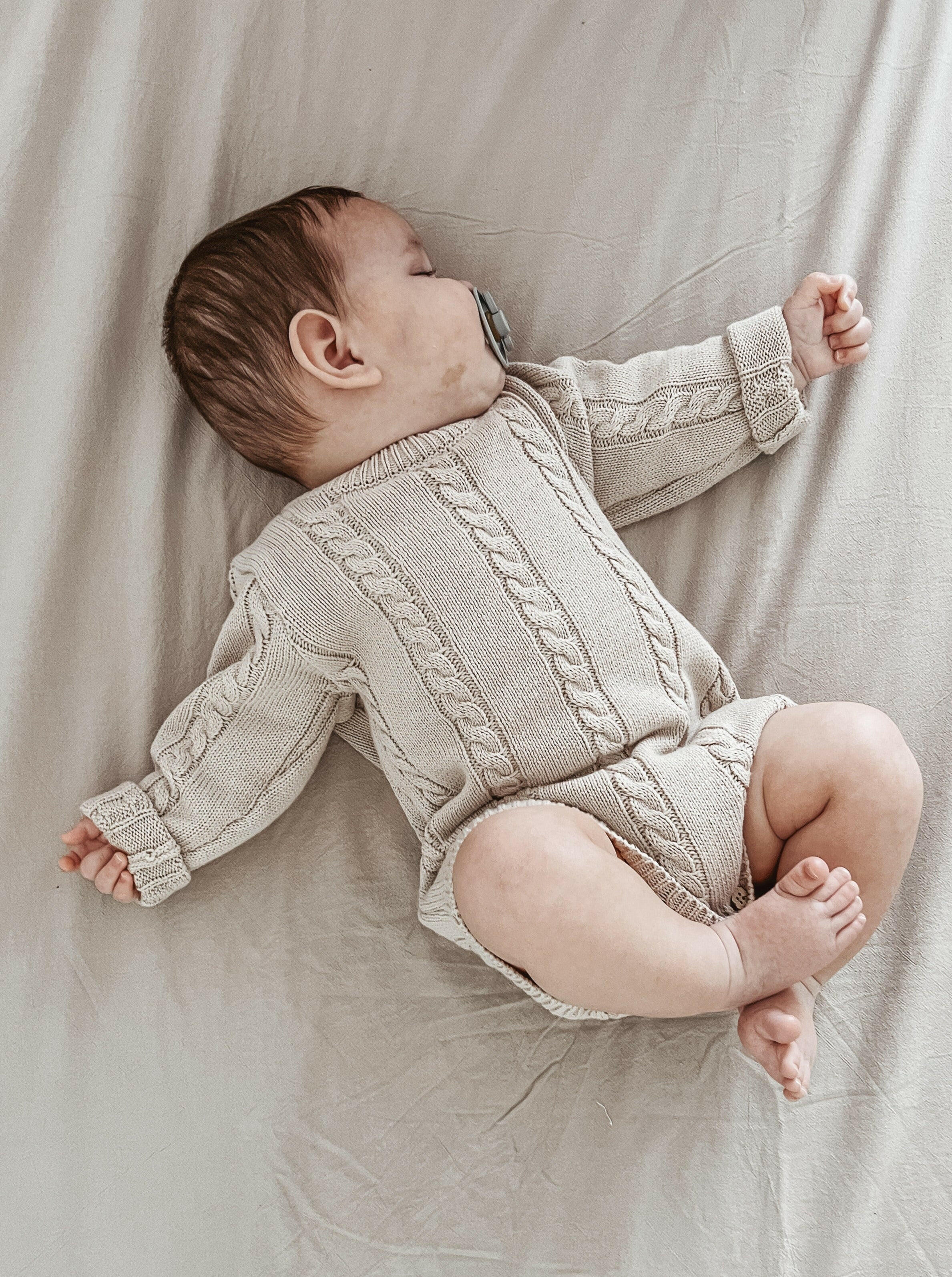 Cable Knit Romper - Beige Luna + Luca