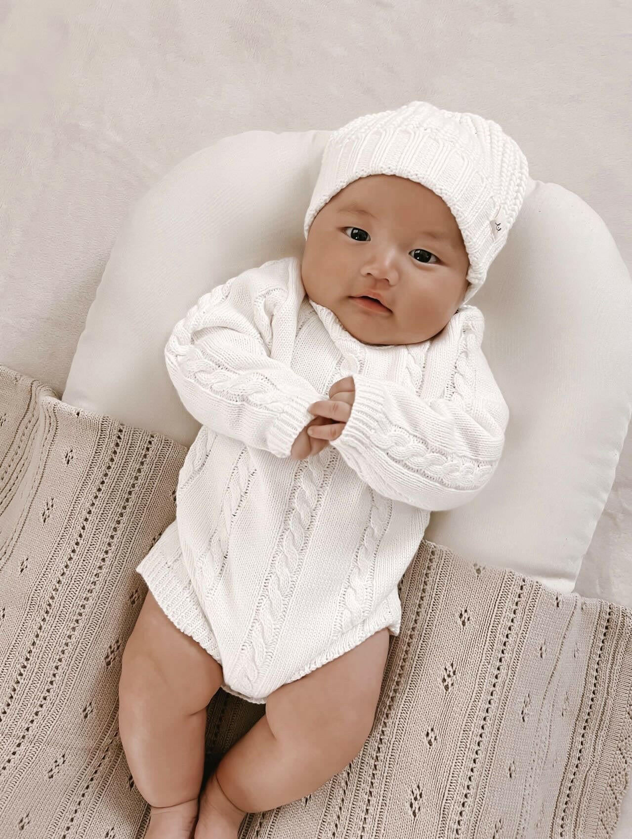 Cable Knit Romper - White Luna + Luca