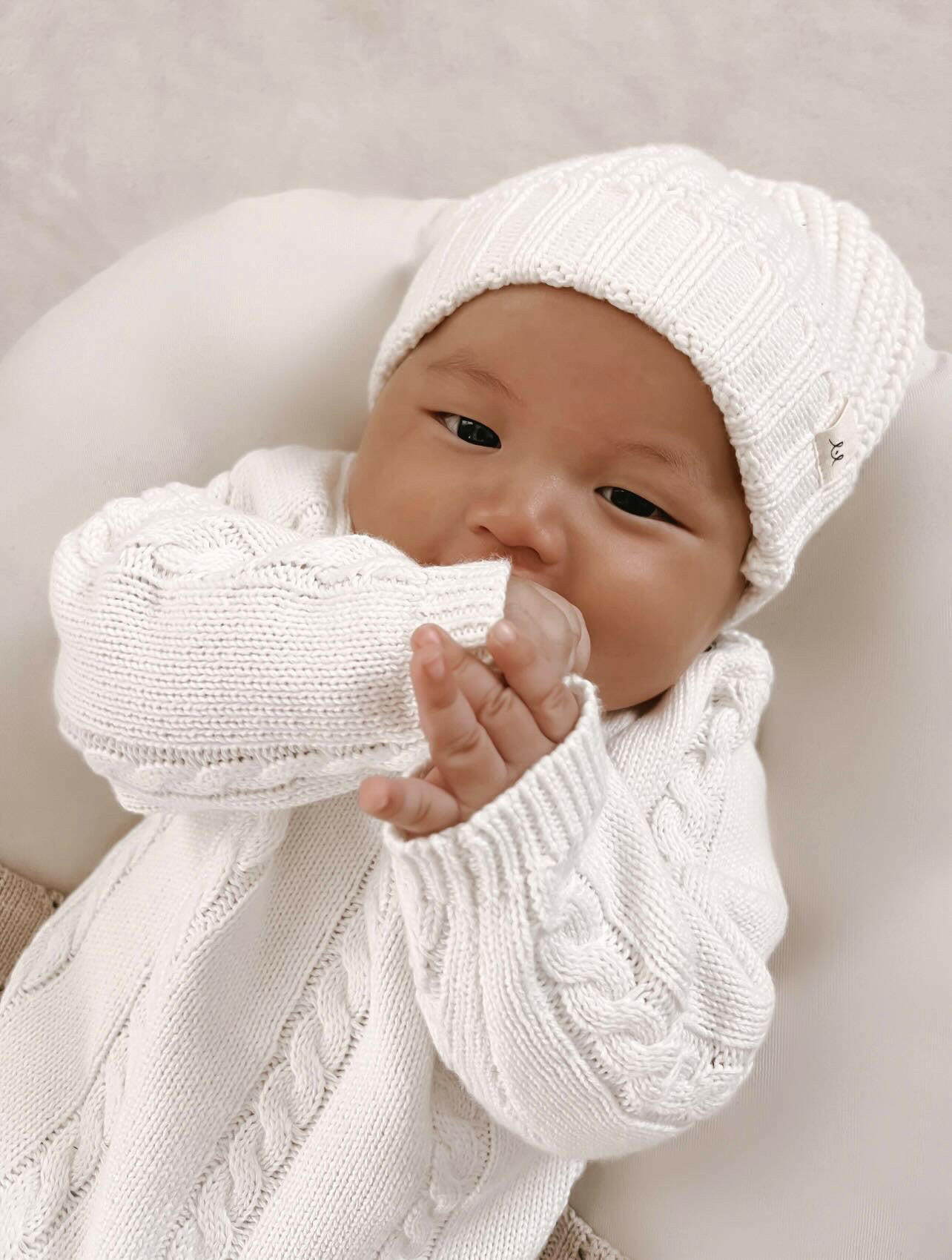 Cable Knit Romper - White Luna + Luca