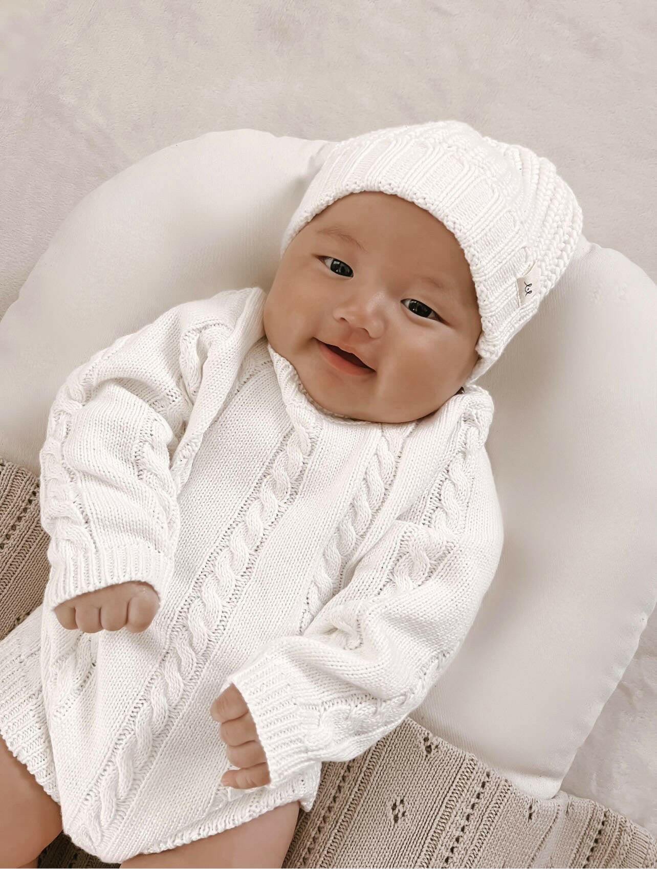 Cable Knit Romper - White Luna + Luca