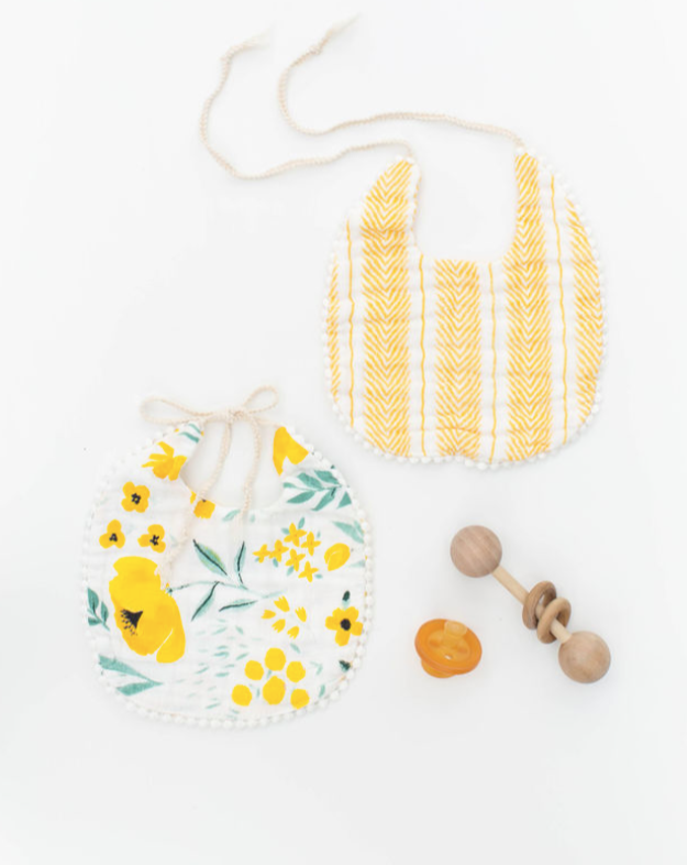 Buttercup Blossom and Mustard Herringbone Bib Pack Baby Essentials Clementine Kids